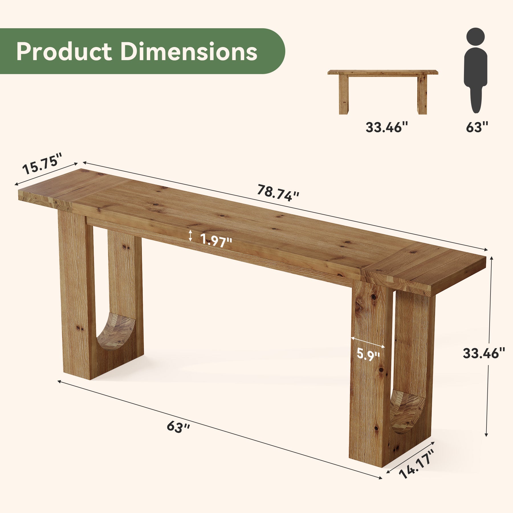 78.74-Inch Solid Wood Console Table with Hollow U-Shaped Base, Extra Long Entryway Table for Hallway