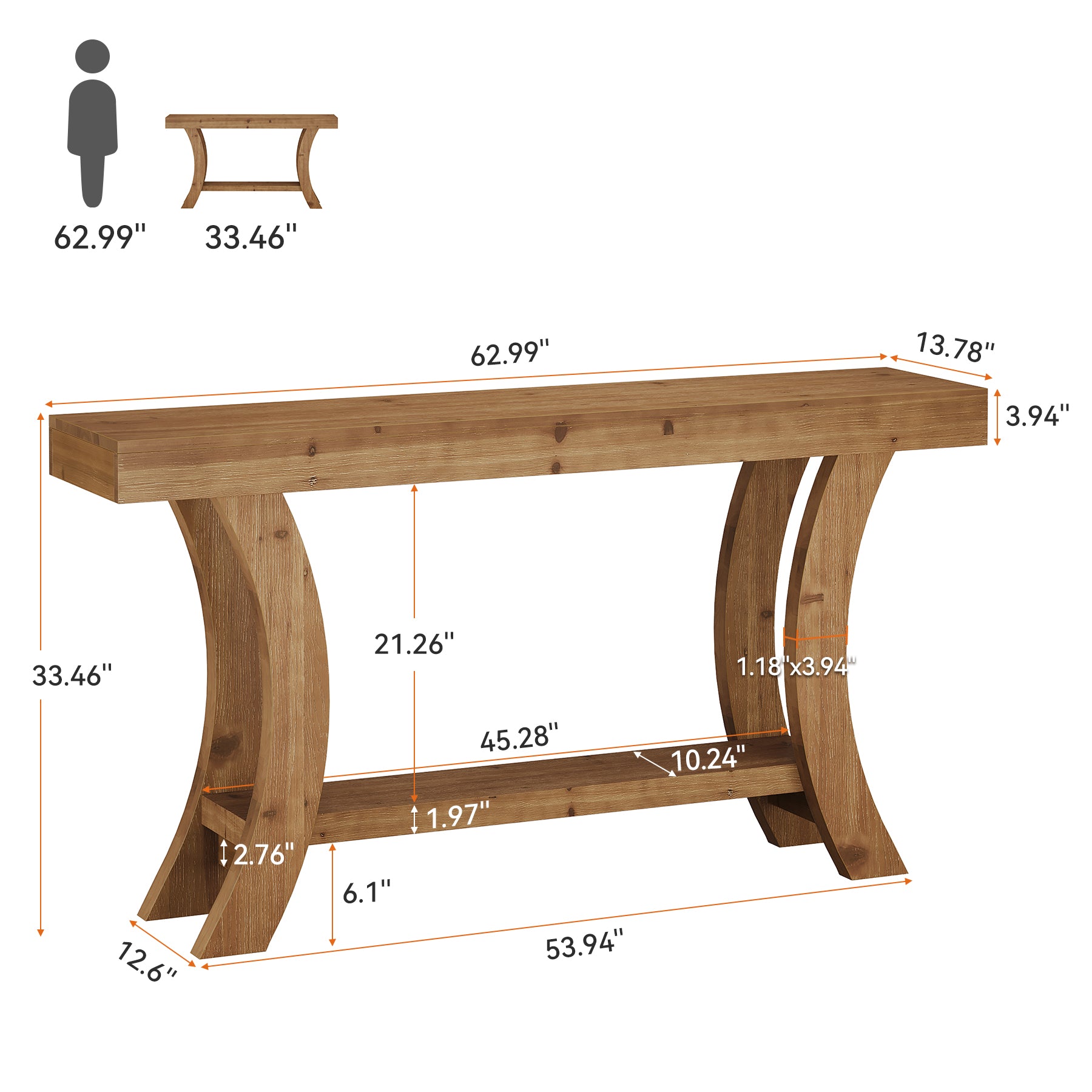 Tribesigns 63 Inch Solid Wood Console Table with Shelf, Arched Farmhouse Entryway and Sofa Table