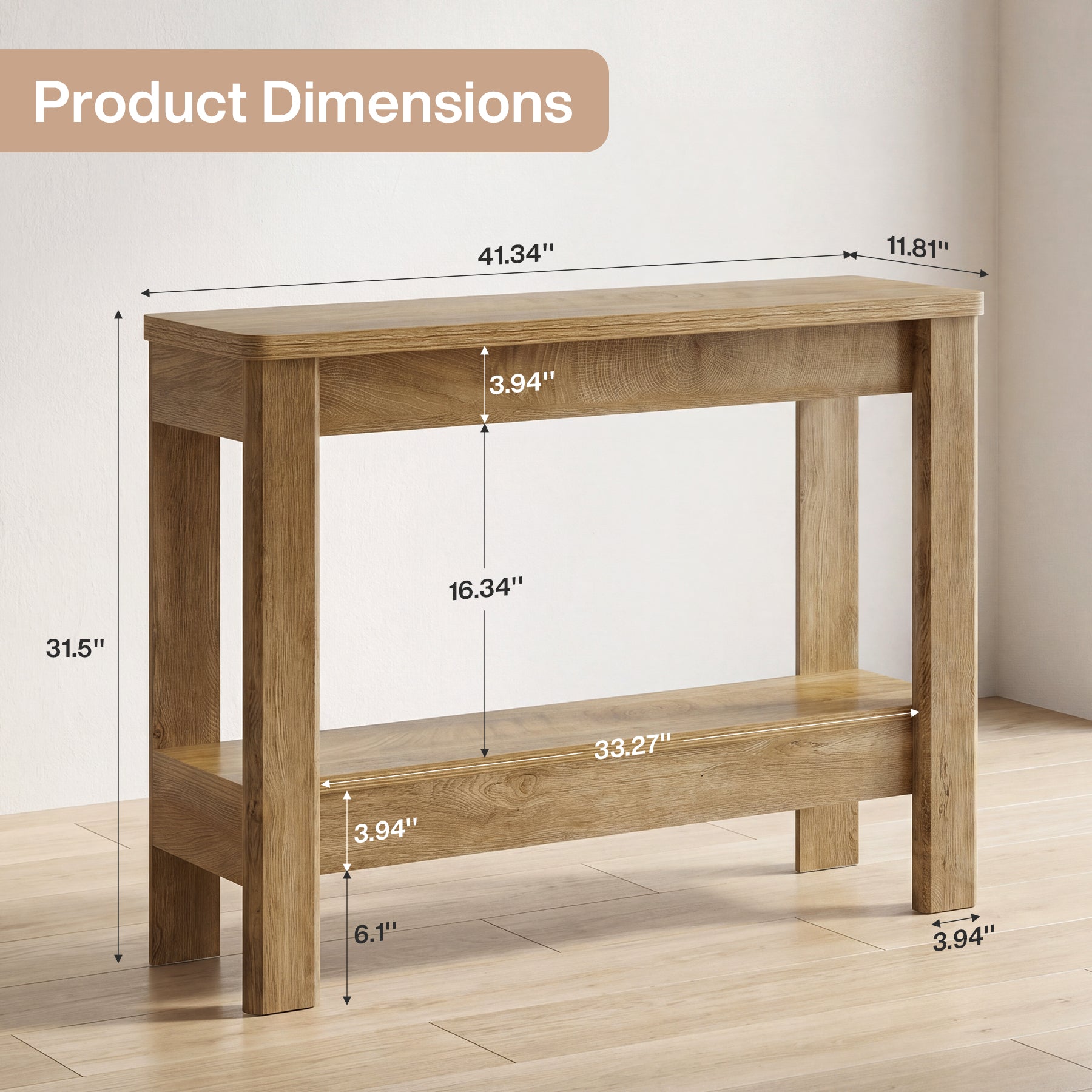 41.34-Inch Farmhouse Console Table with Storage Shelf, Narrow Sofa Table for Entryway
