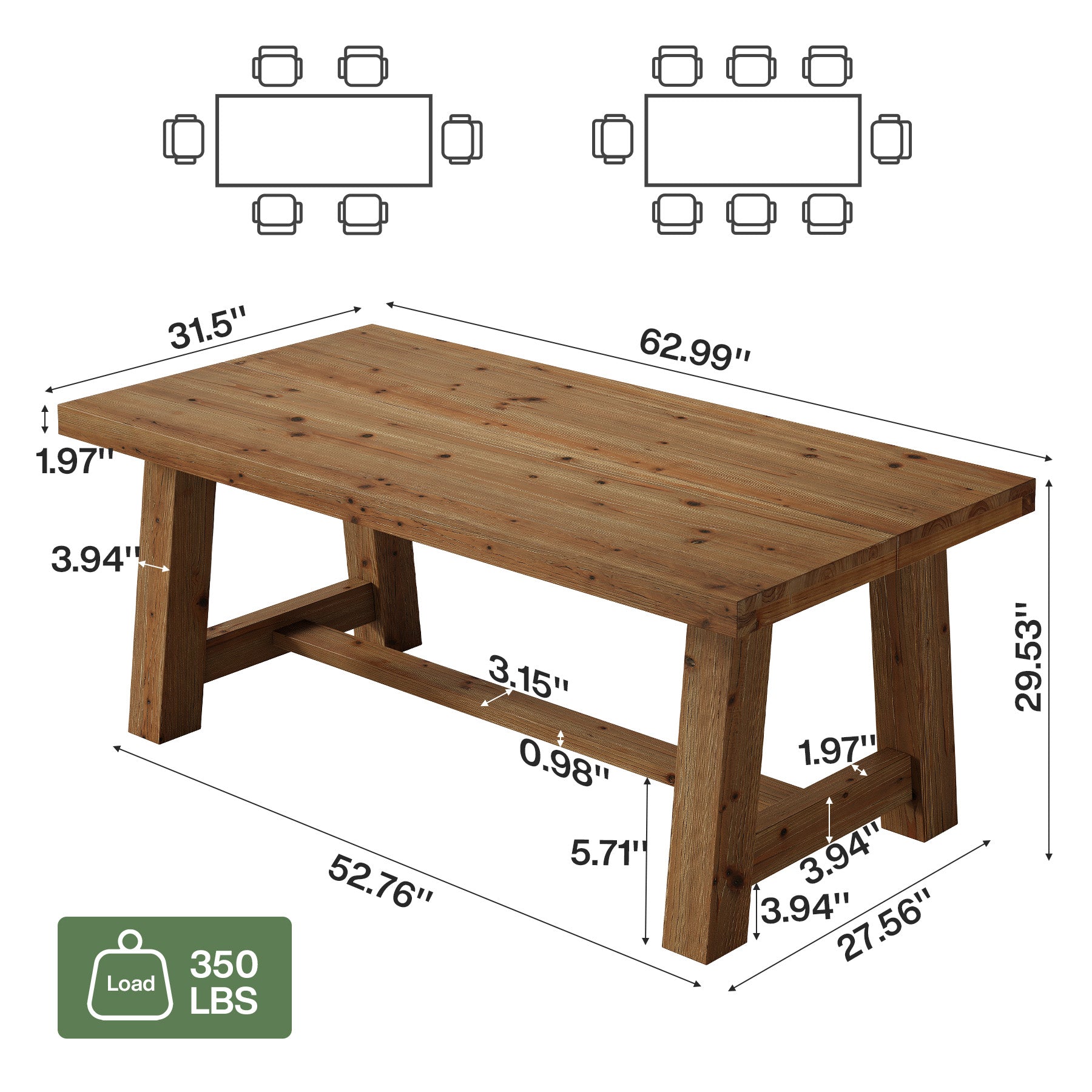 Tribesigns 63-Inch Solid Wood Computer Desk, Thick Top Wooden Workstation for Home Office