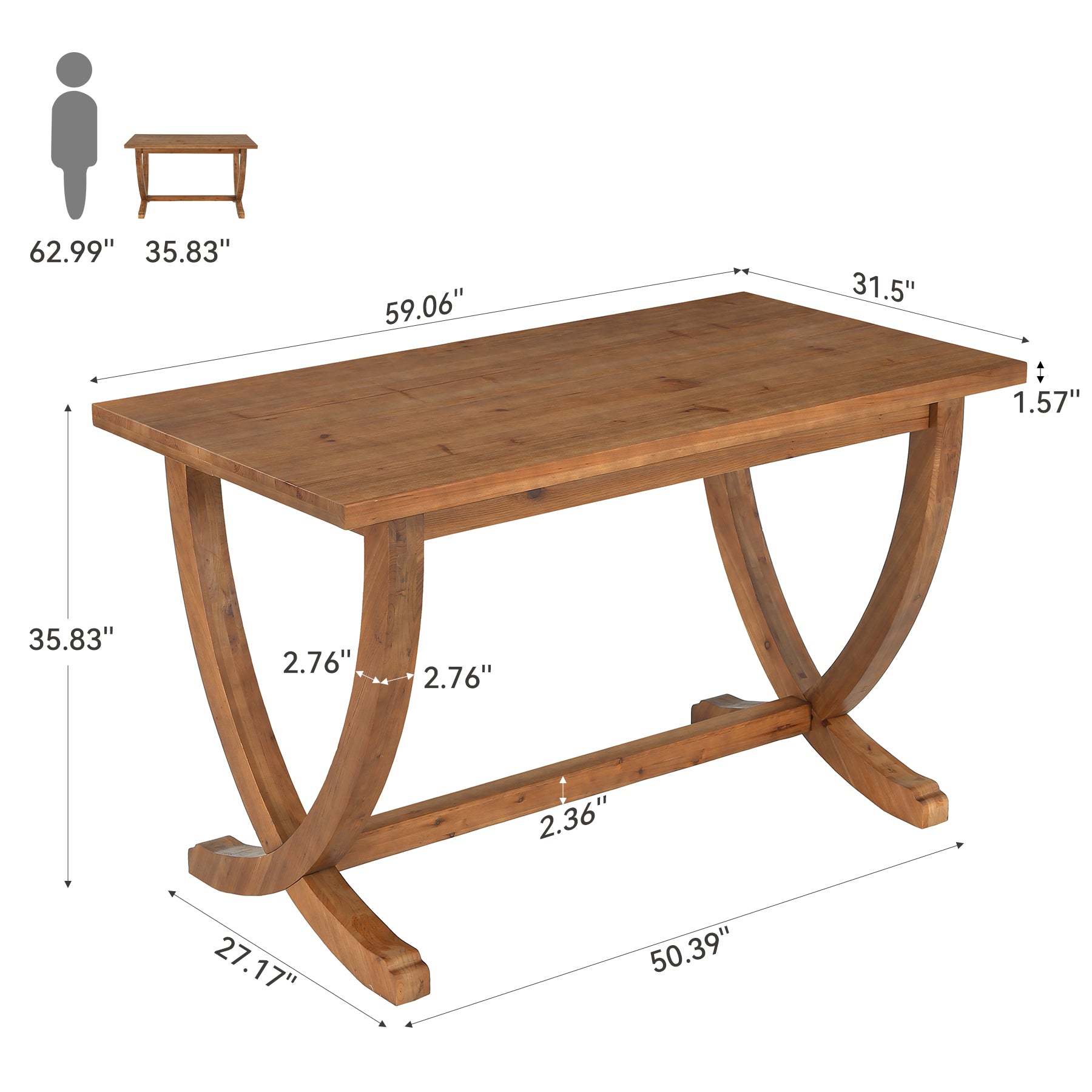 Tribesigns 59 Inch Solid Wood Counter Height Dining Table with Footrest, Farmhouse Bar Table for 4-6