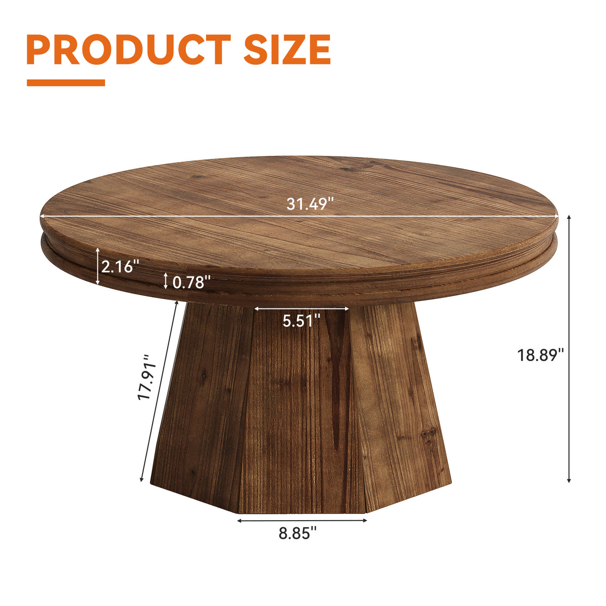 Tribesigns 31.5" Solid Wood Round Coffee Table with Thick Top, Rustic Farmhouse Living Room