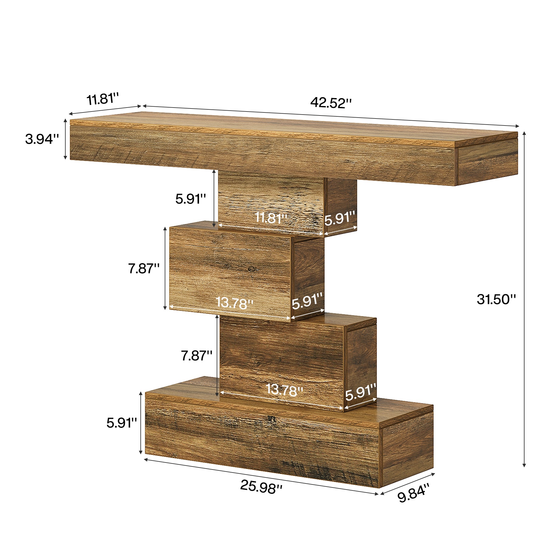 42" Console Table, Wood Sofa Table Accent Table with Geometric Base