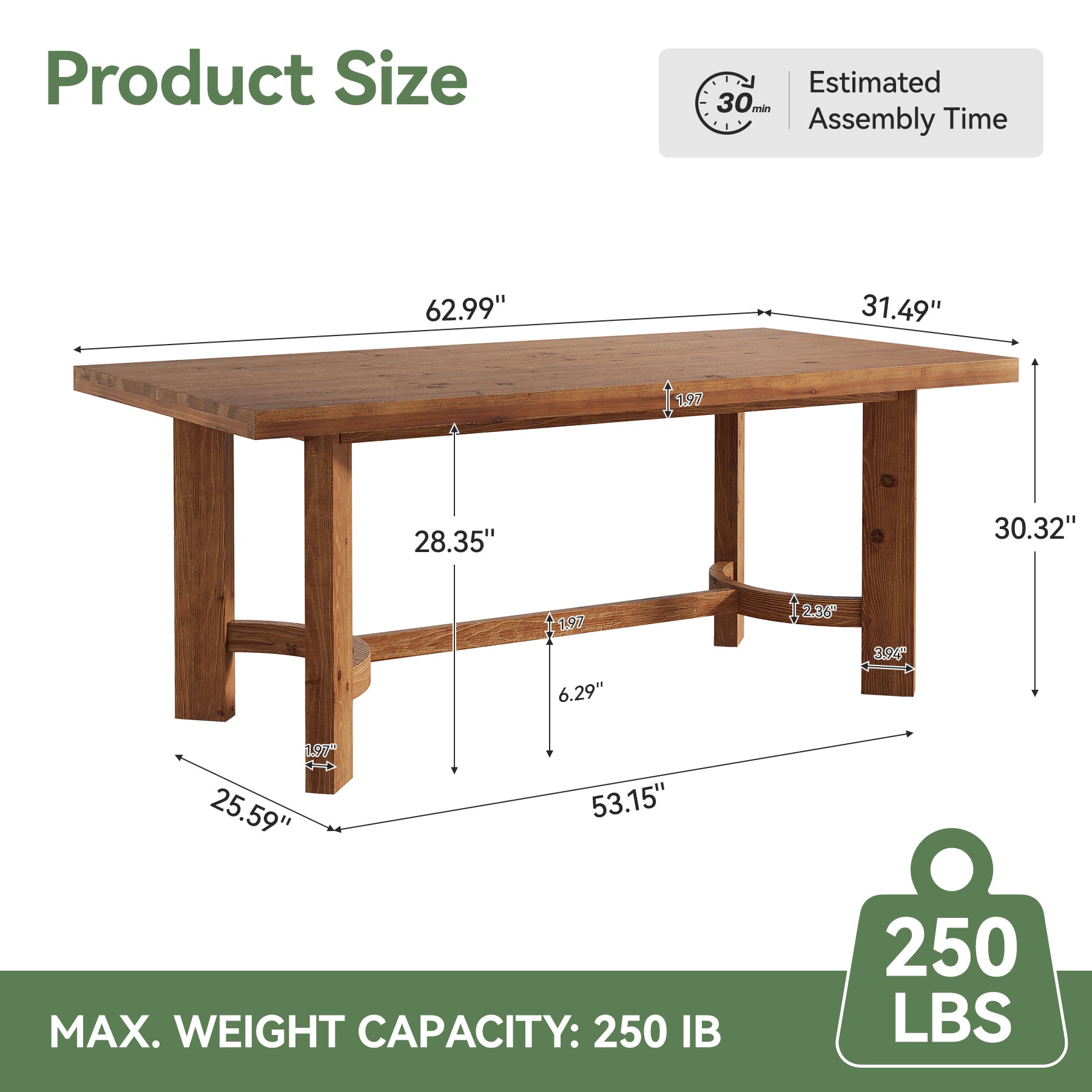 Tribesigns 63-Inch Solid Wood Executive Desk, Farmhouse Work Table for Home Office and Meetings