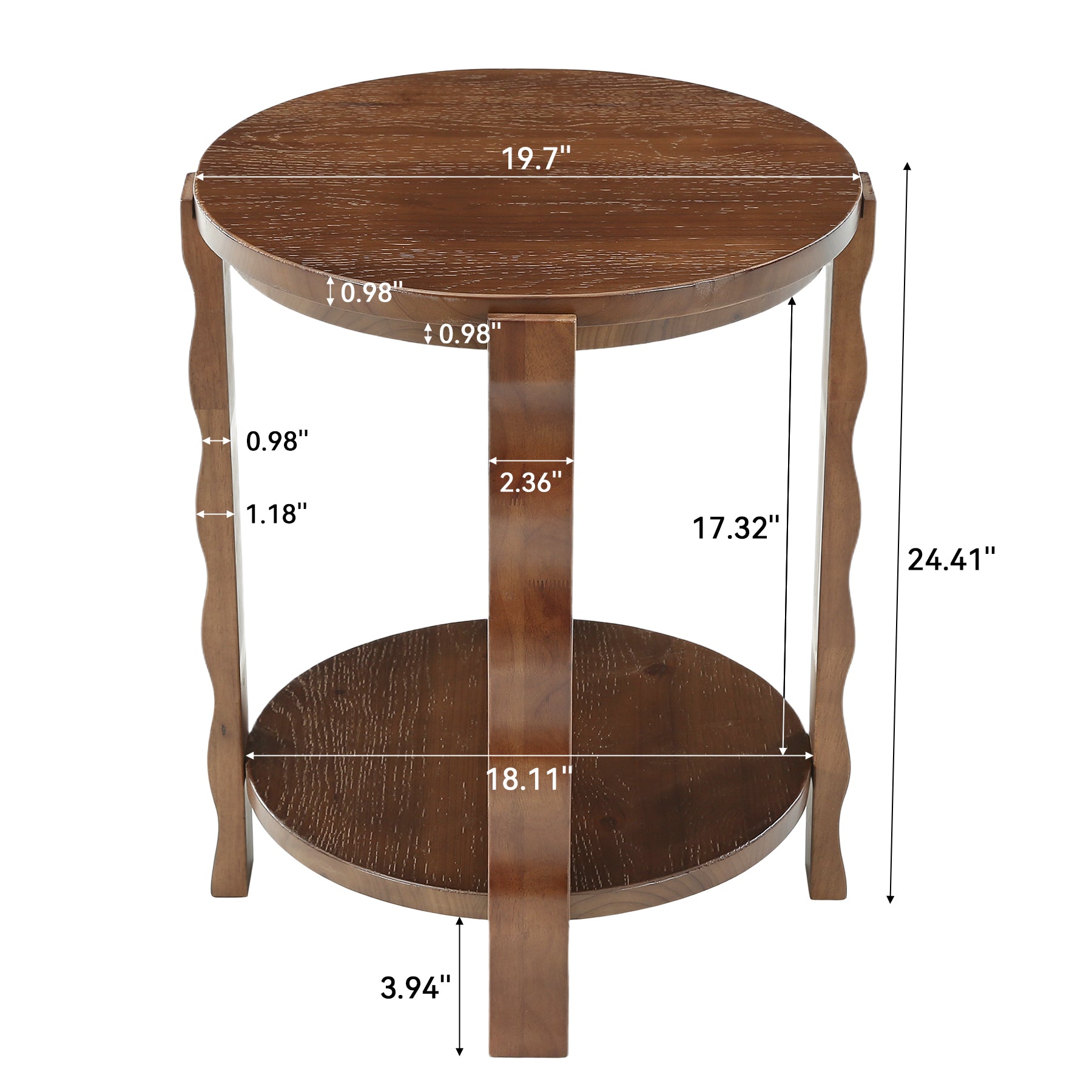 Tribesigns 19.69-Inch Round Side Table with 2-Tier Storage, Solid Wood End Table for Living Room