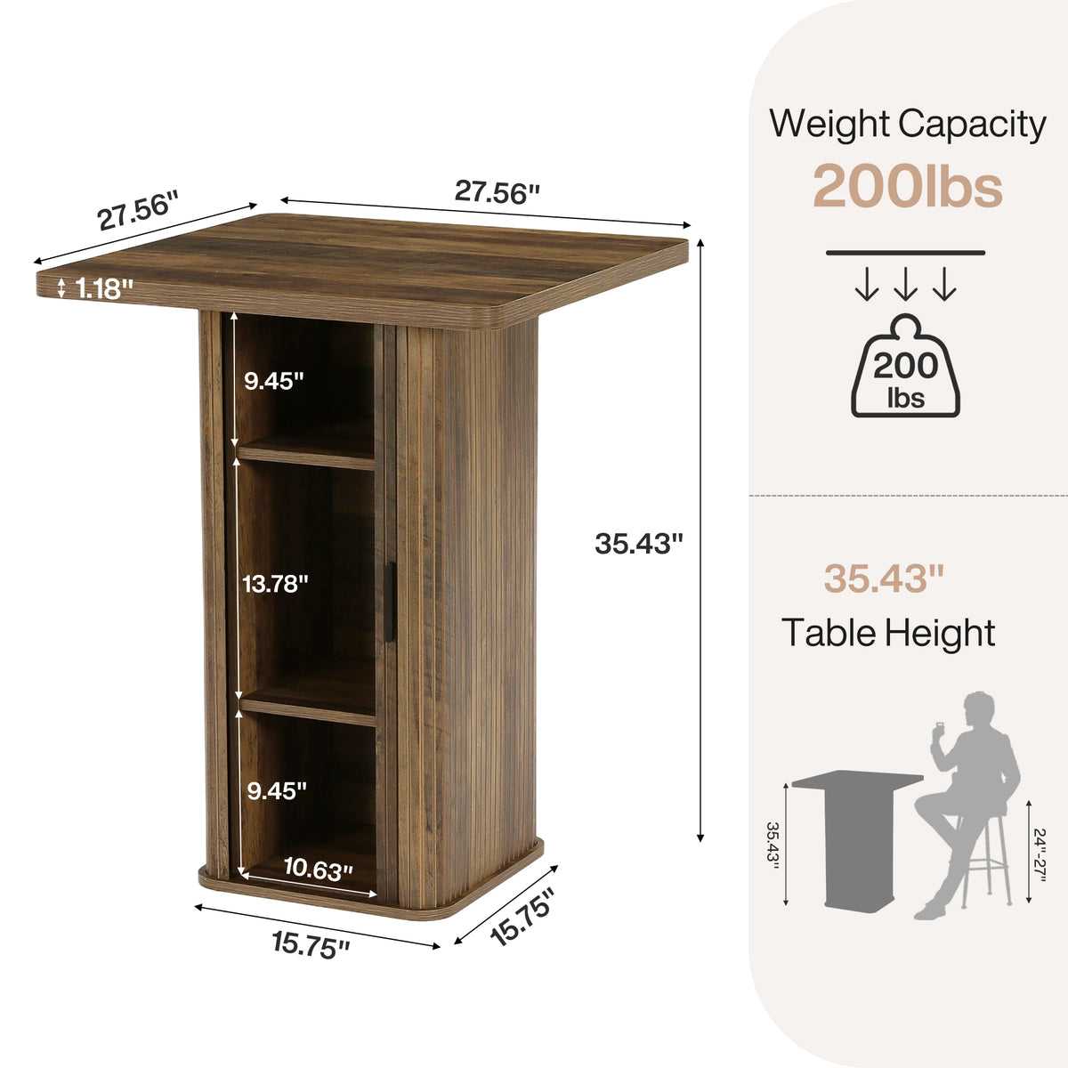 Tribesigns 35.43" H Bar Table with 3-Tier Storage Cabinet, High Top Pub Table for Small Kitchens