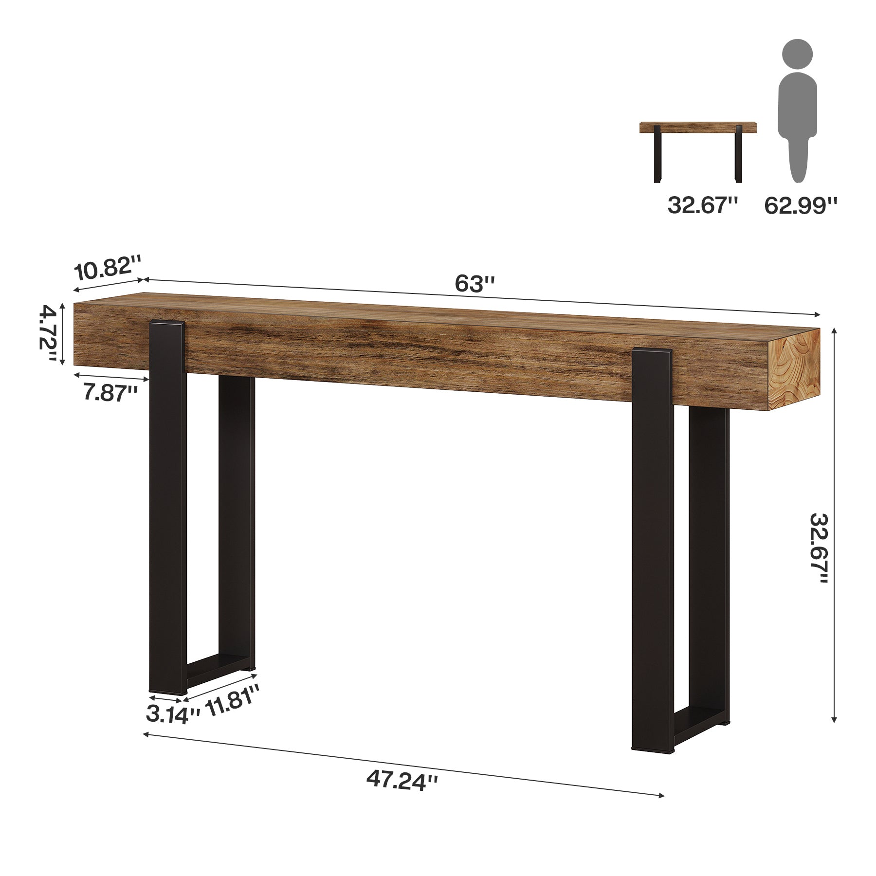 Tribesigns 63-Inch Solid Wood Sofa Table with Metal Support, Narrow Console Table for Behind Couch