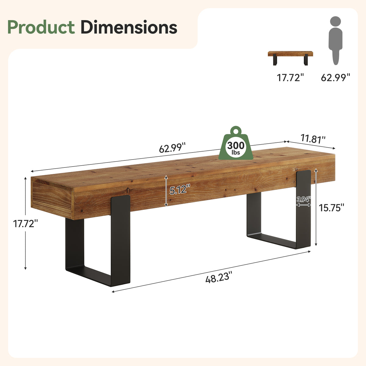 Tribesigns 63-Inch Solid Wood Entryway Bench, Farmhouse Shoe Bench with Metal Legs for Hallway