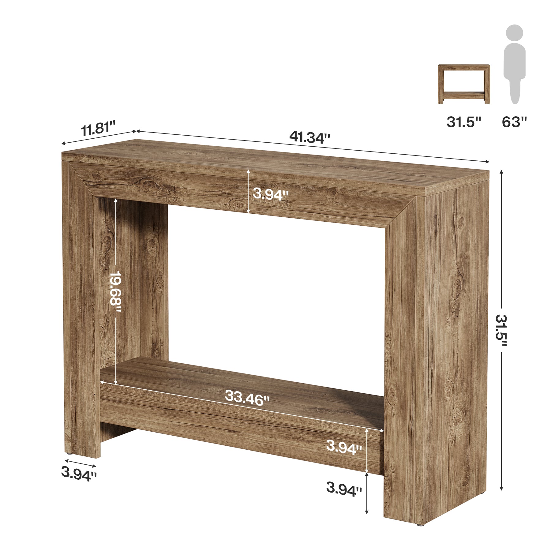 41.3-Inch Rustic Wood Console Table with Open Storage Shelves for Hallway