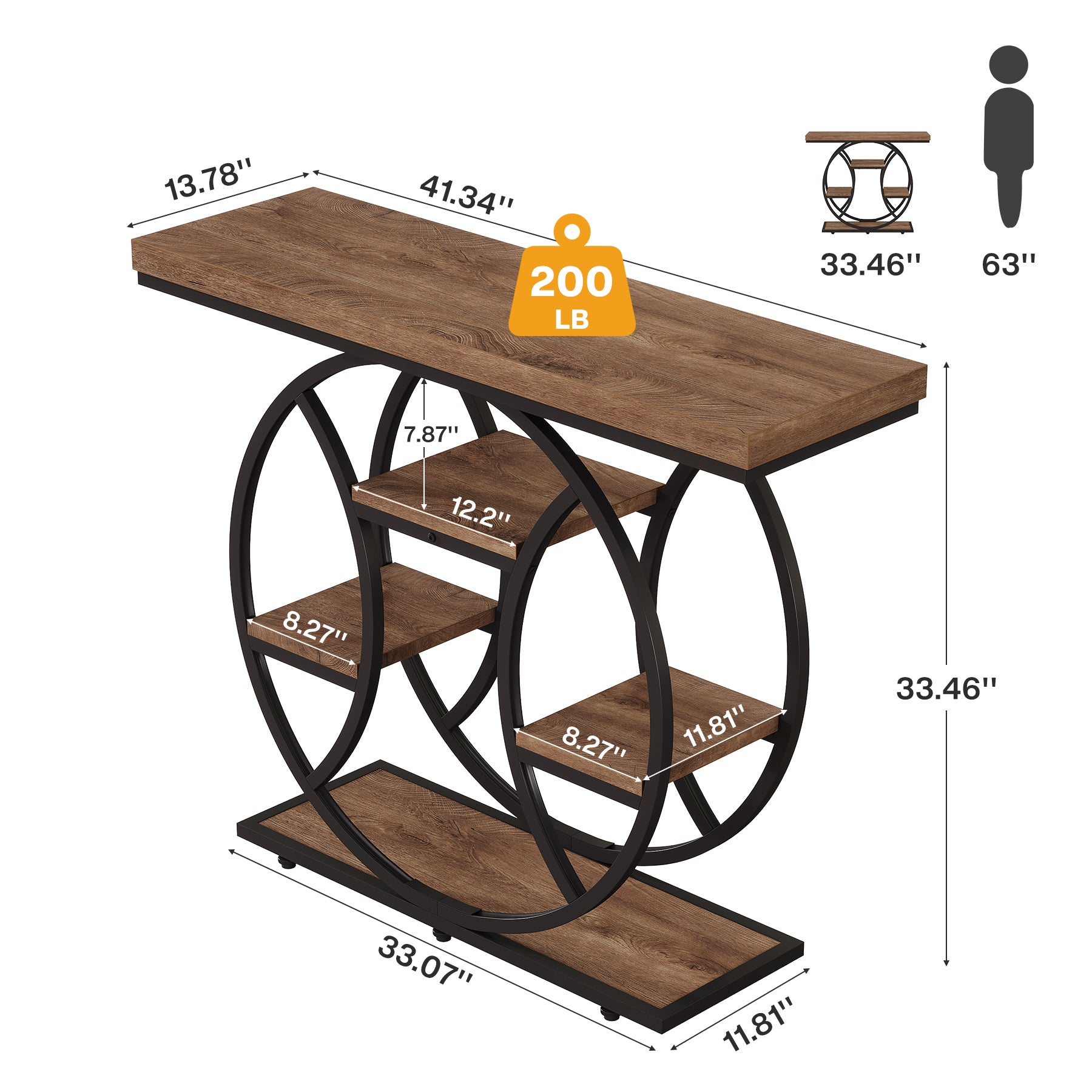 41.3" Industrial Console Table with 4-Tier Storage, Entryway Sofa Table for Hallway Living Room Entrance