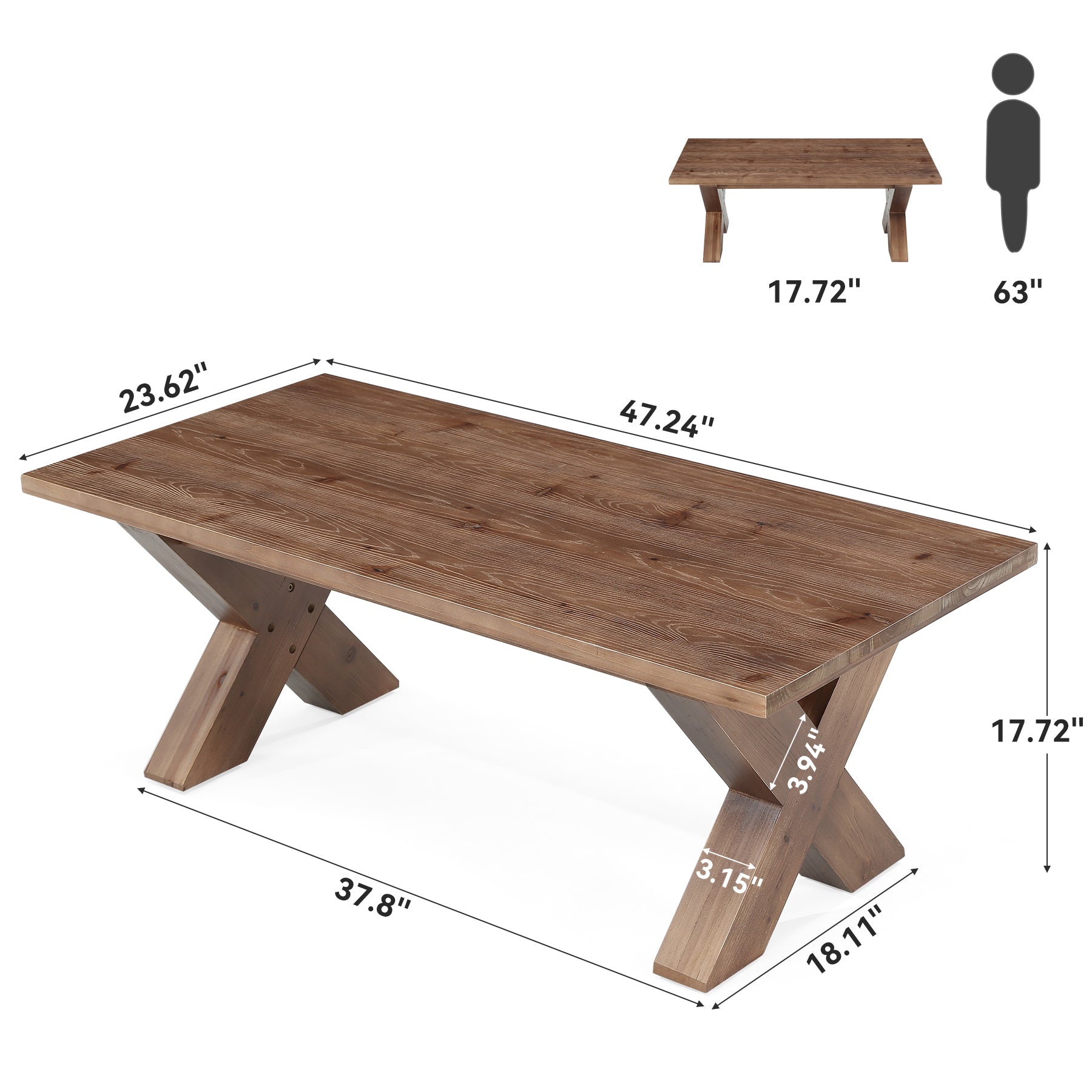 Tribesigns 47-Inch Solid Wood Coffee Table with X-Legs, Farmhouse Centre Table for Living Room