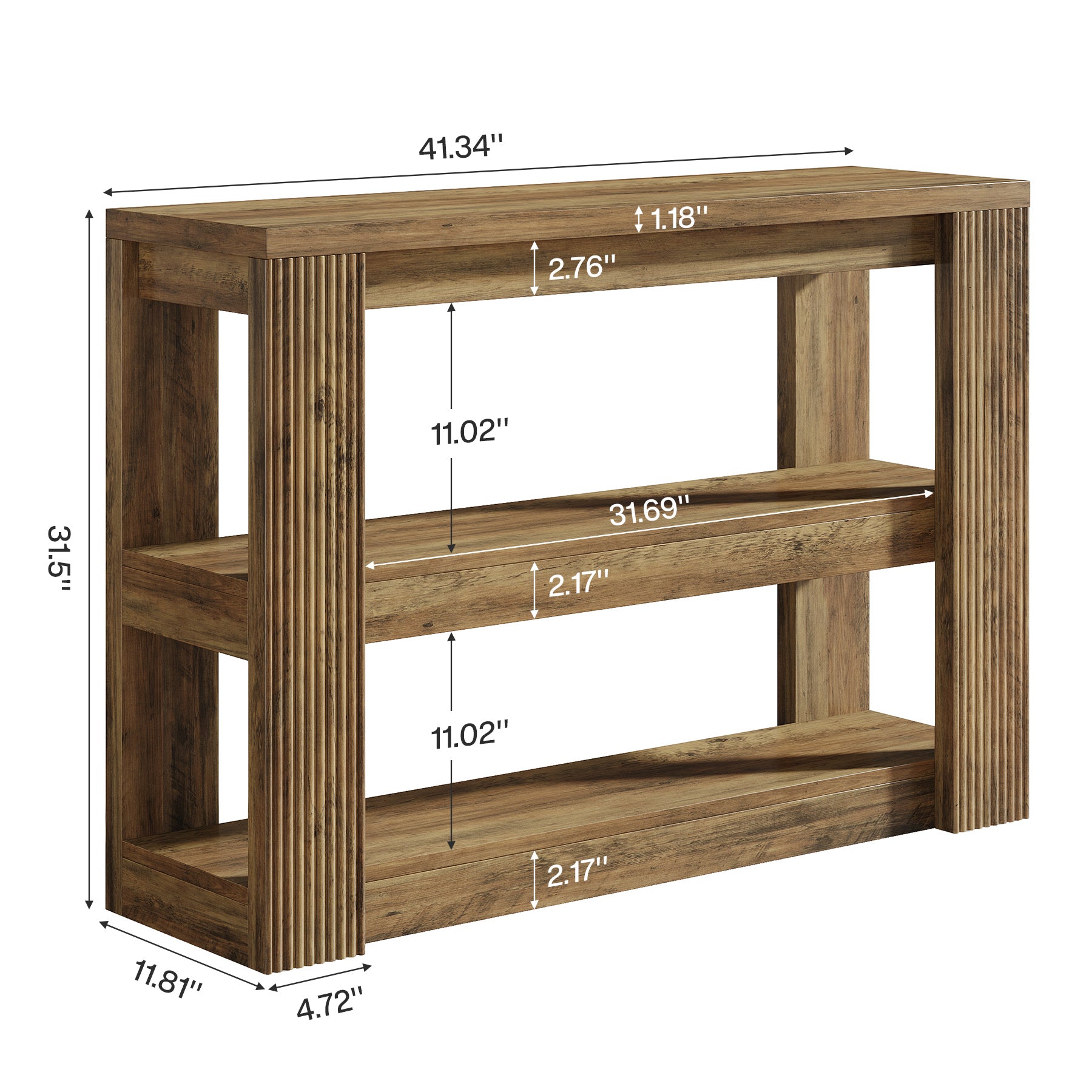 41.34-Inch Farmhouse Console Table with 3-Tier Shelves, Narrow Sofa Table