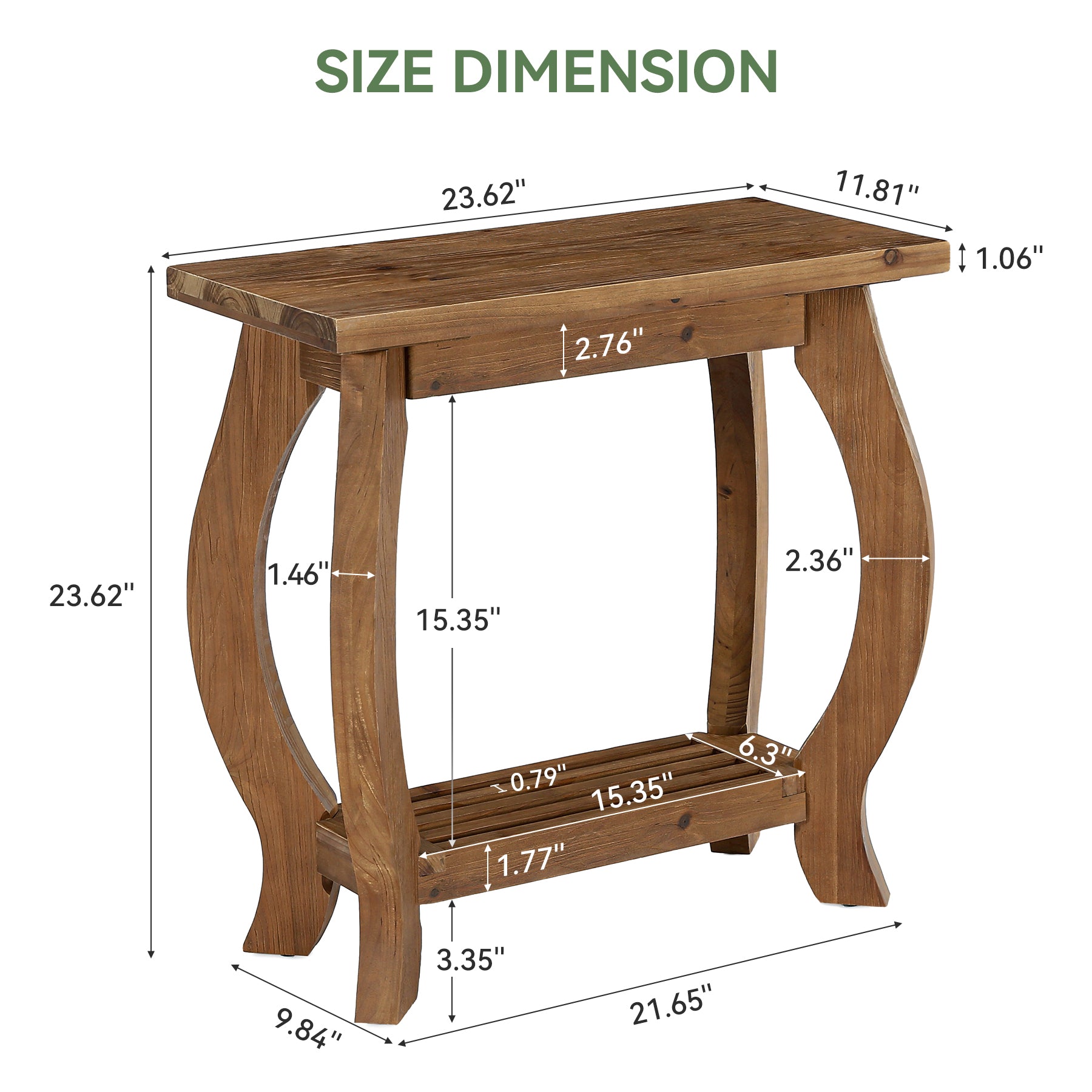 Tribesigns 23.6 Inch Narrow Side Table with Curved Legs, Solid Wood End Table for Small Spaces
