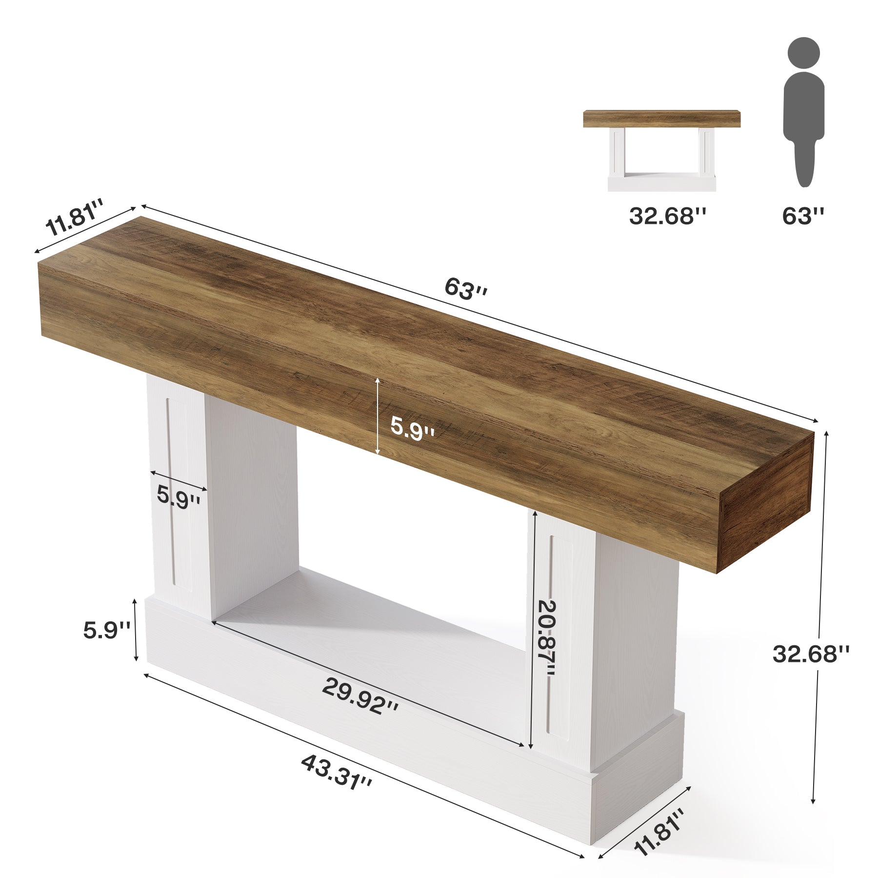 47.2-Inch Solid Wood Coffee Table with Rectangular Tabletop, Modern Center Table for Living Room