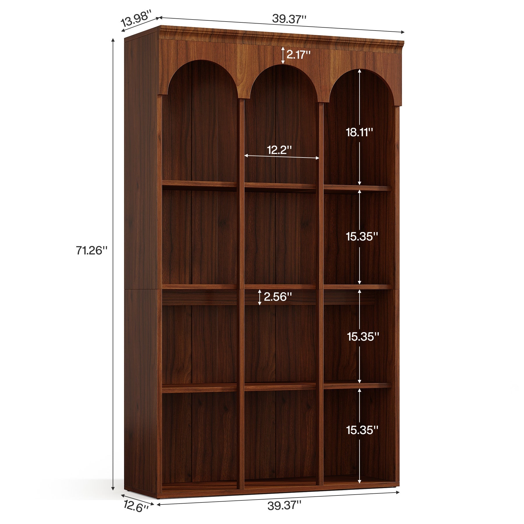 71-Inch Tall Arched Bookshelf with 5-Tier Open Display Shelves, Freestanding Bookcase for Office