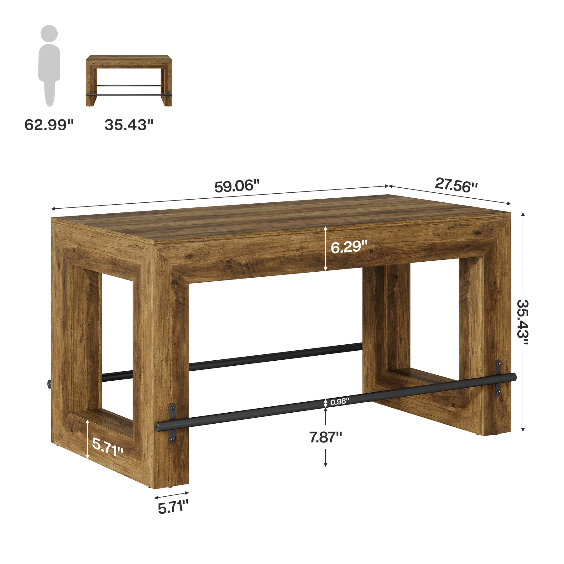 Tribesigns 59-Inch Industrial Bar Table with Metal Footrest, Counter Height Pub Table for Kitchen