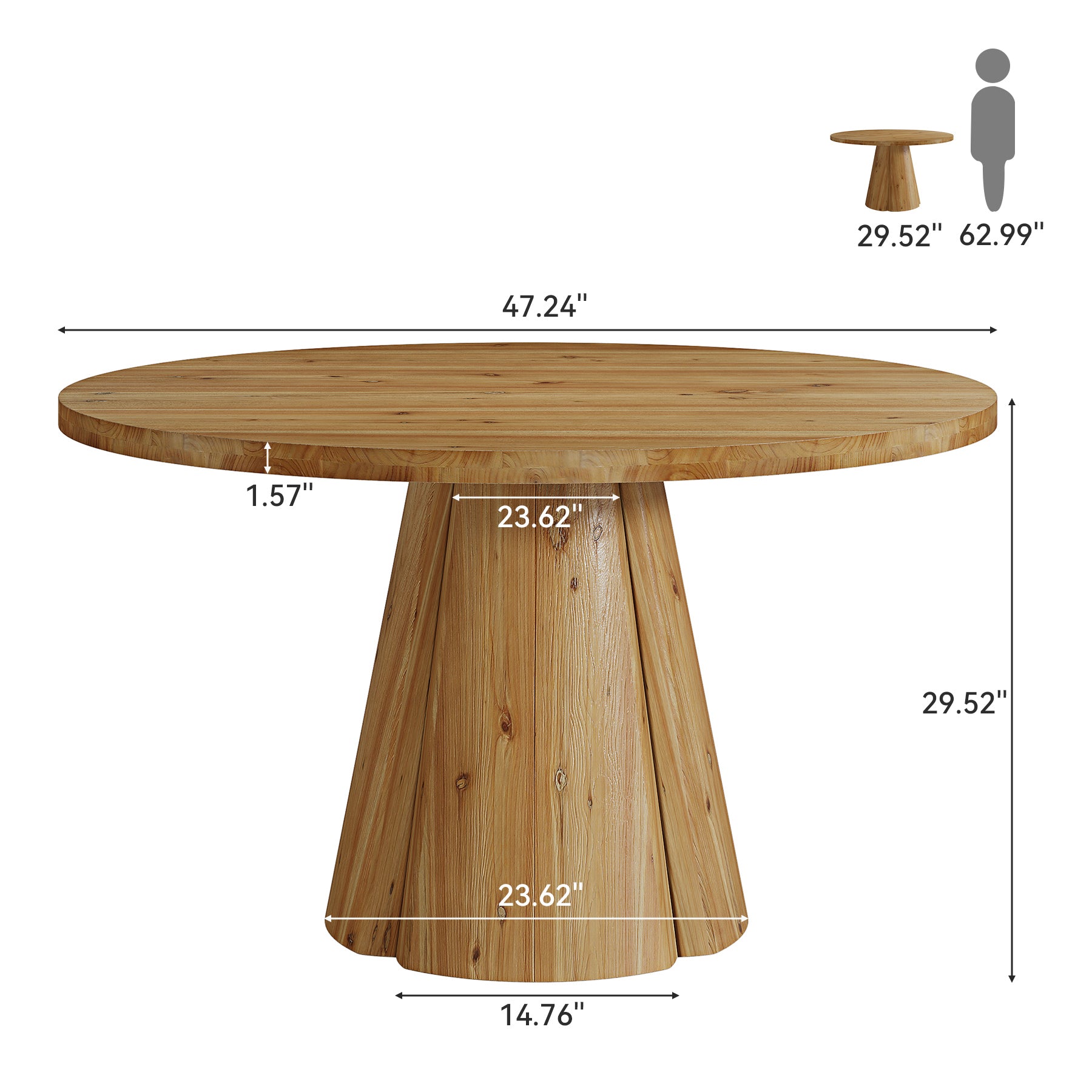 Tribesigns 47.24-Inch Solid Wood Dining Table, Farmhouse Round Kitchen Table with Pedestal Base for Dining Room