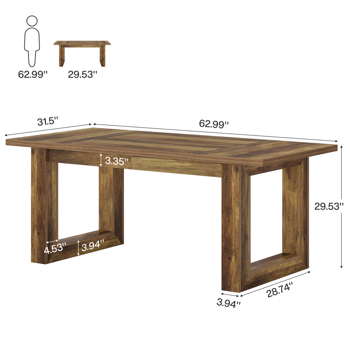 63 Inch Rectangular Dining Table for 4-6, Modern Kitchen Table with Square Base for Dining Room