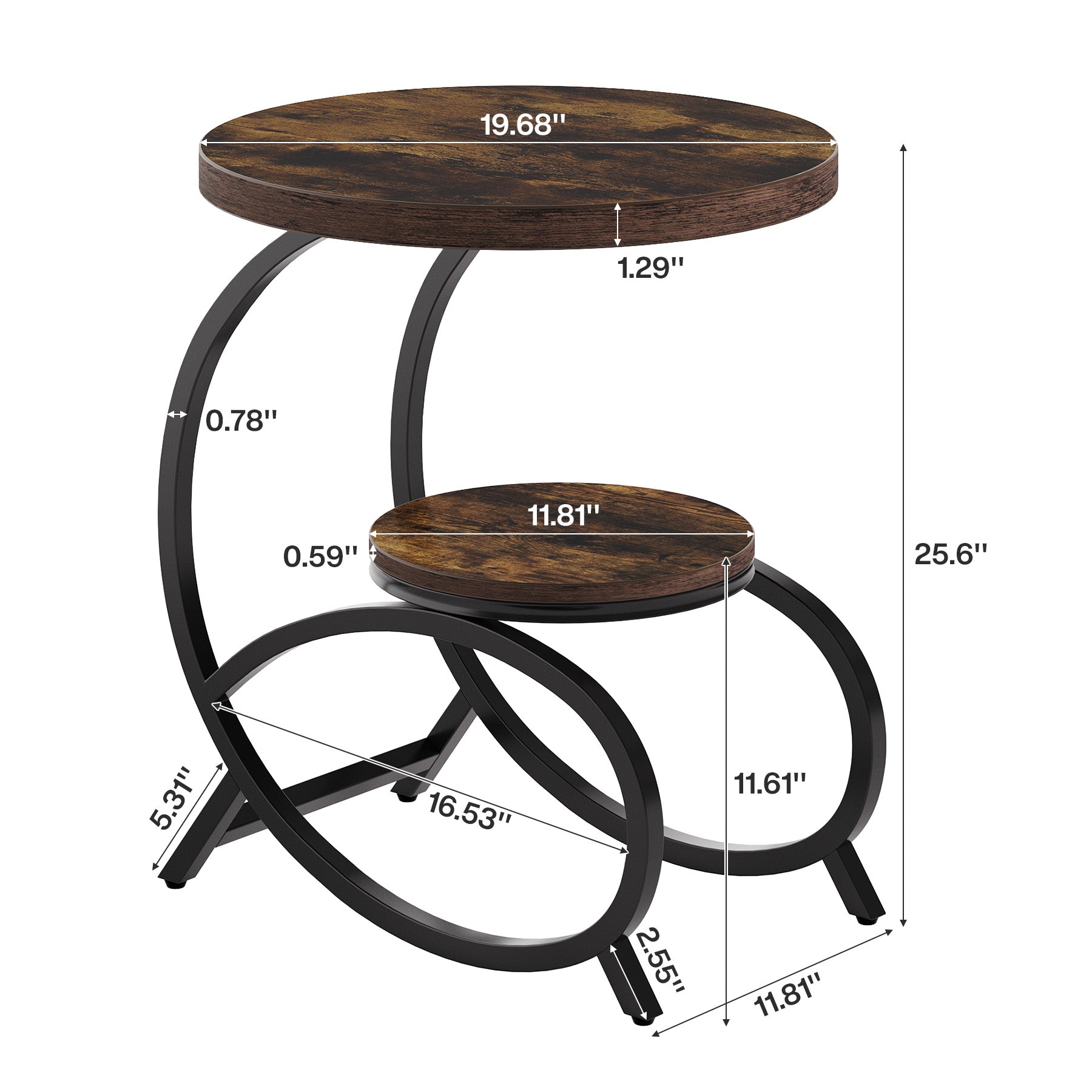 19.69 Inch C Shaped Side Table, 2 Tier Round End Table with Storage for Living Room