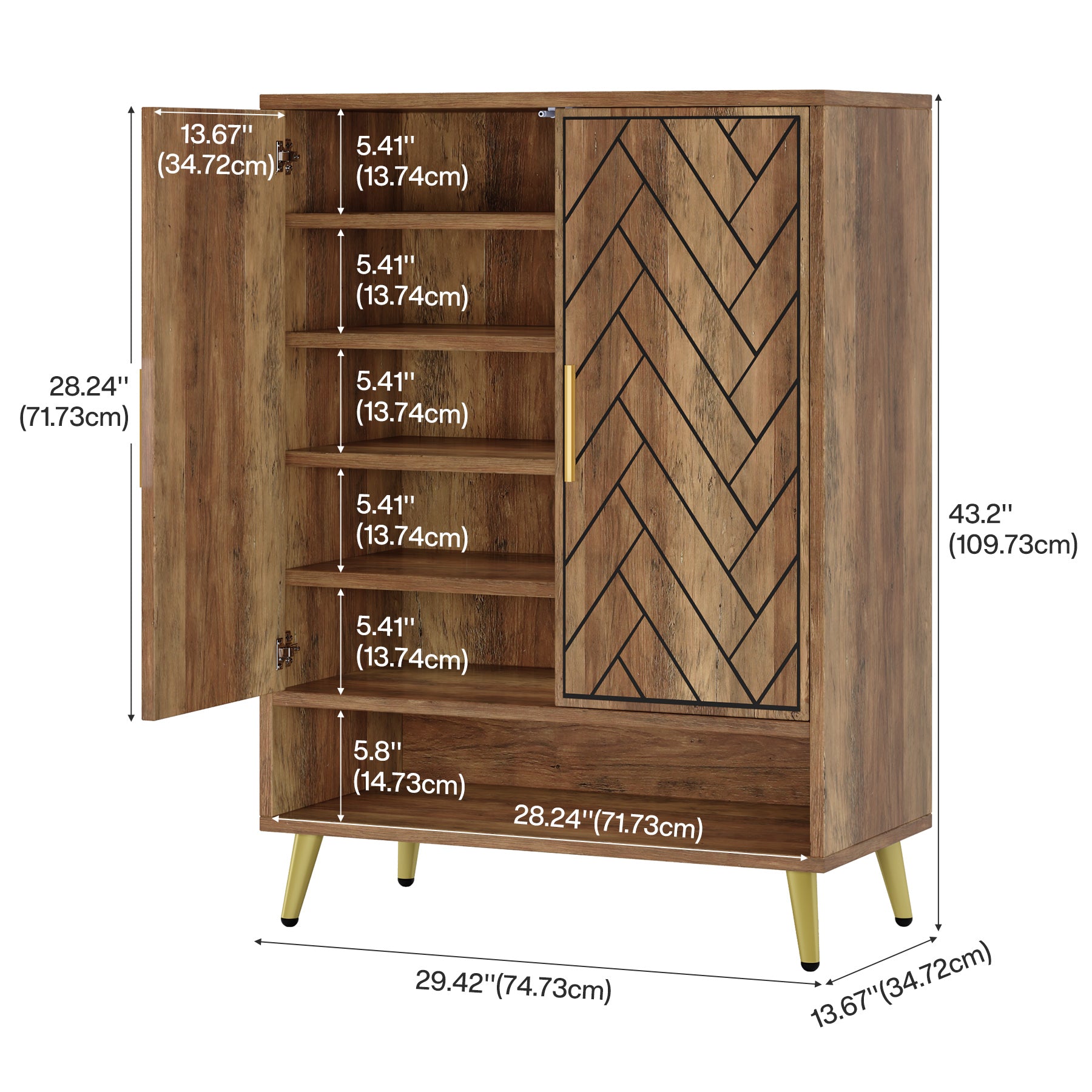 6-Tier Adjustable Shoe Cabinet - Wooden Shoe Organizer with Storage Shelves