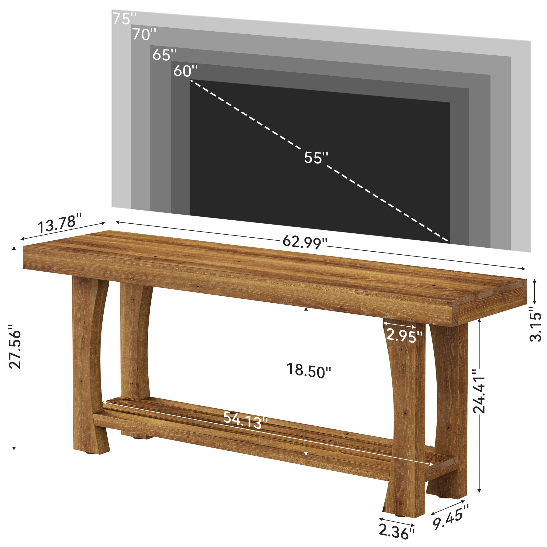 Tribesigns Solid Wood TV Stand for TVs up to 70 Inch, Farmhouse Media Console with Slatted Shelf