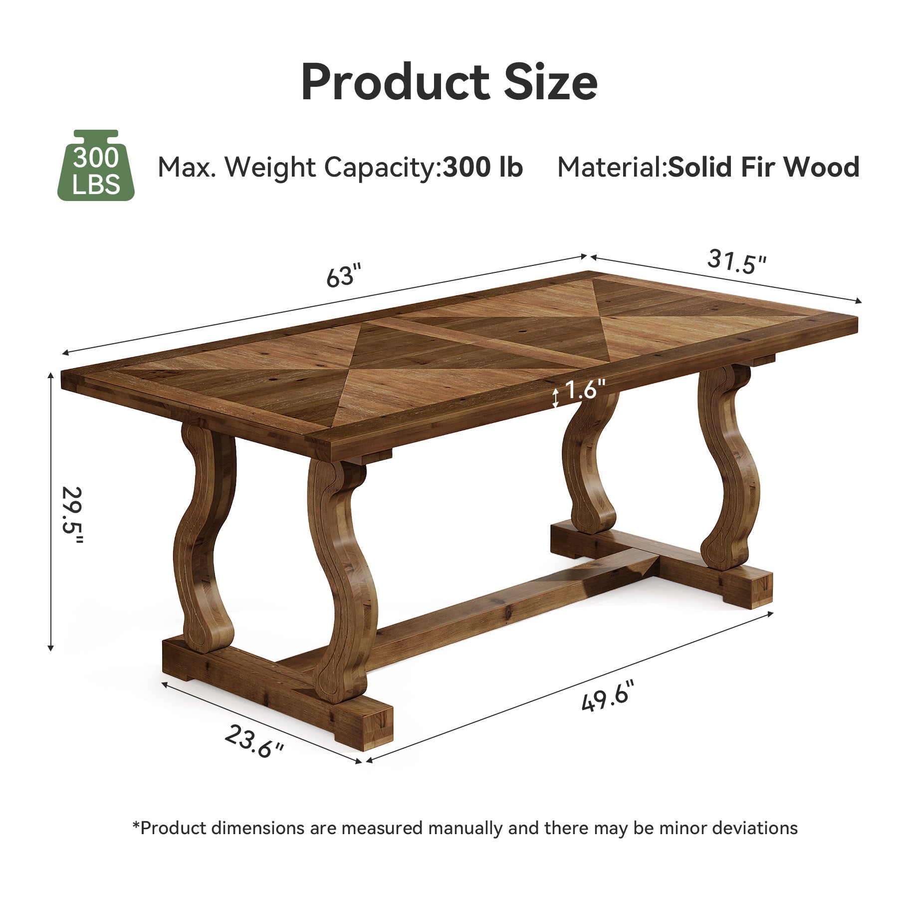 Tribesigns 63-Inch Solid Wood Executive Desk with Diamond Parquetry, Farmhouse Desk for Home Office