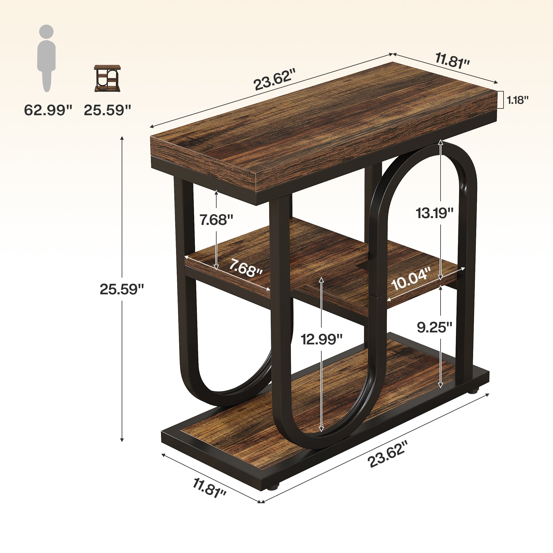 Tribesigns 23.62-Inch Narrow End Table with 4-Tier Storage, S-Shaped Side Table for Living Room