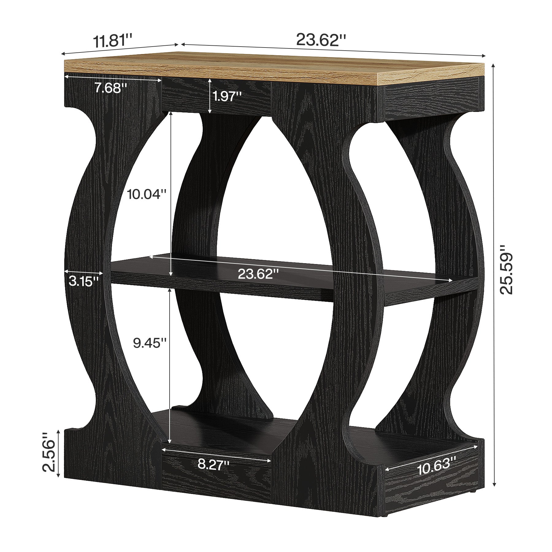 23.6 Inch Nightstand with 3-Tier Storage, Modern Narrow Bedside Table with Curved Frame for Bedroom