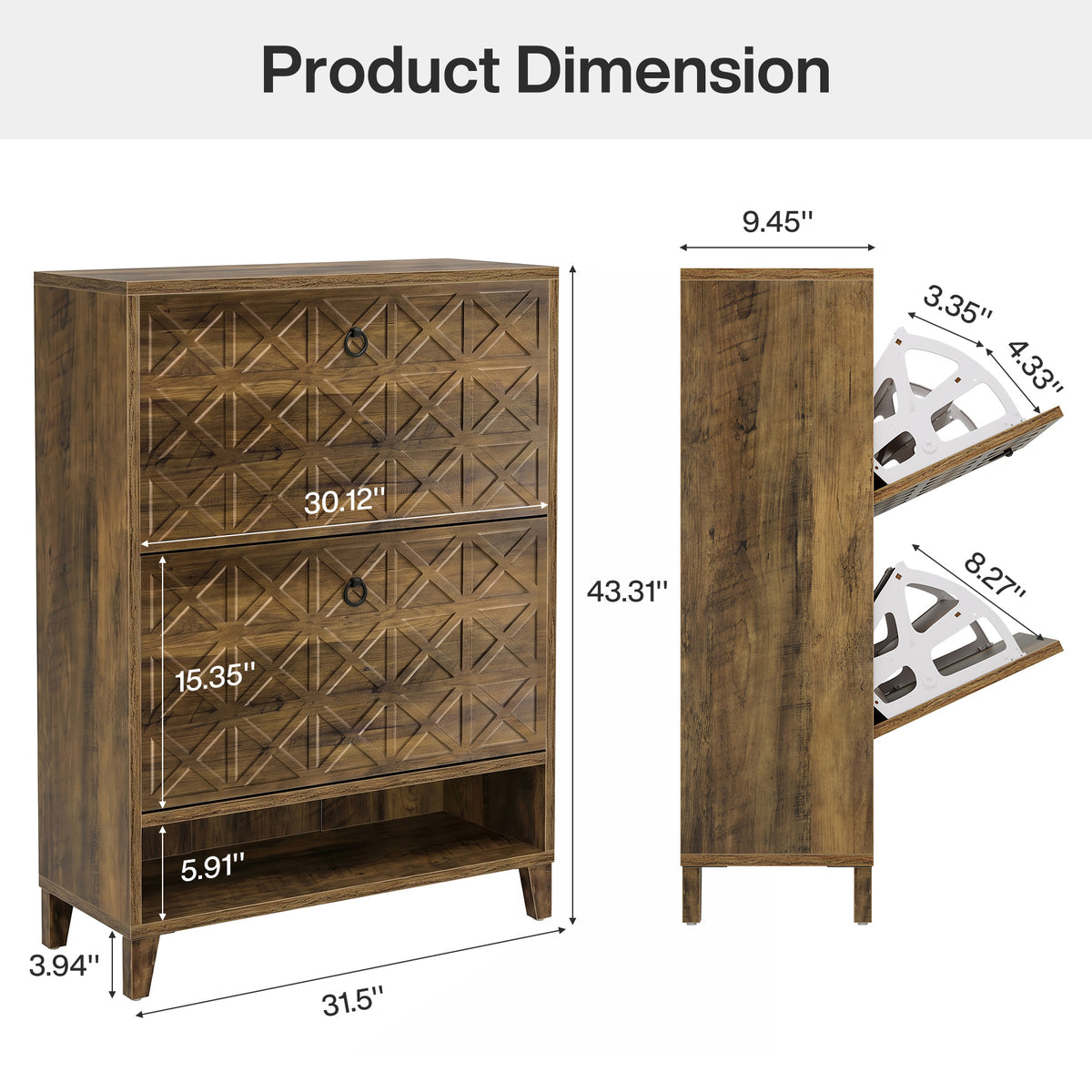 Tribesigns 43.3 Inch Shoe Cabinet with 2 Flip Drawers and Open Shelf, Entryway Shoe Storage for Hallway