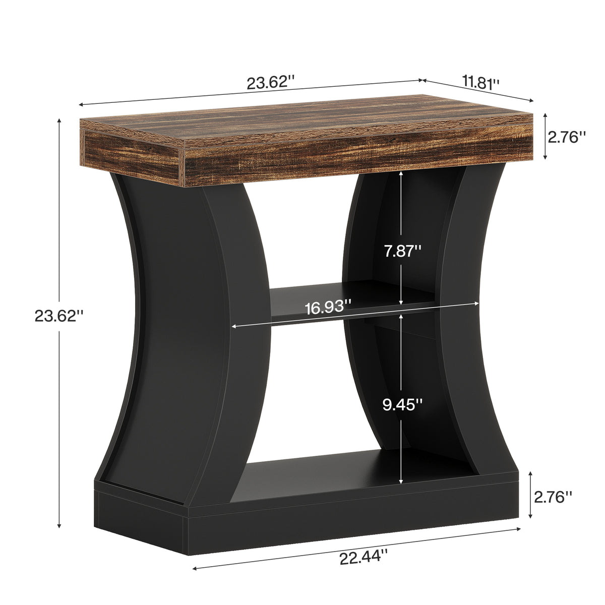 Tribesigns 23.6 Inch Nightstand with 3-Tier Storage Shelves, Modern Bedside Table for Bedroom