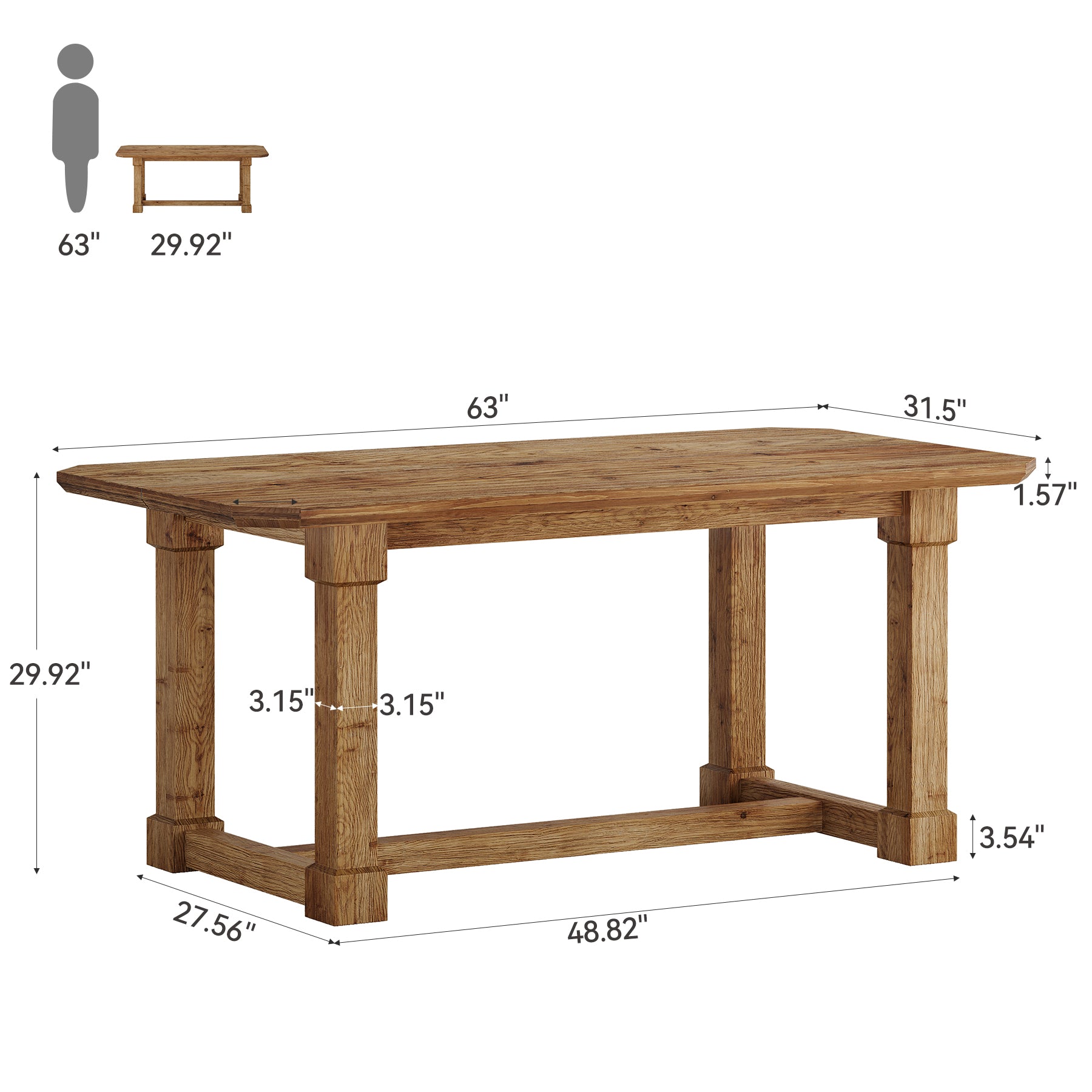 Tribesigns 63-Inch Solid Wood Executive Desk, Large Computer Desk with Heavy Duty Legs