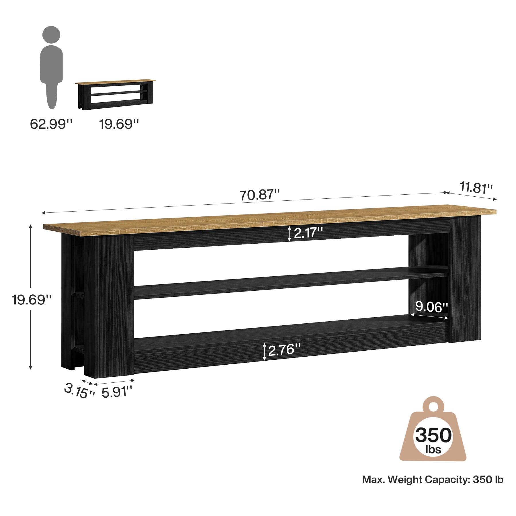 71-Inch Extra Long Shoe Storage Bench with 3-Tier Shelving, Farmhouse Entryway Seating