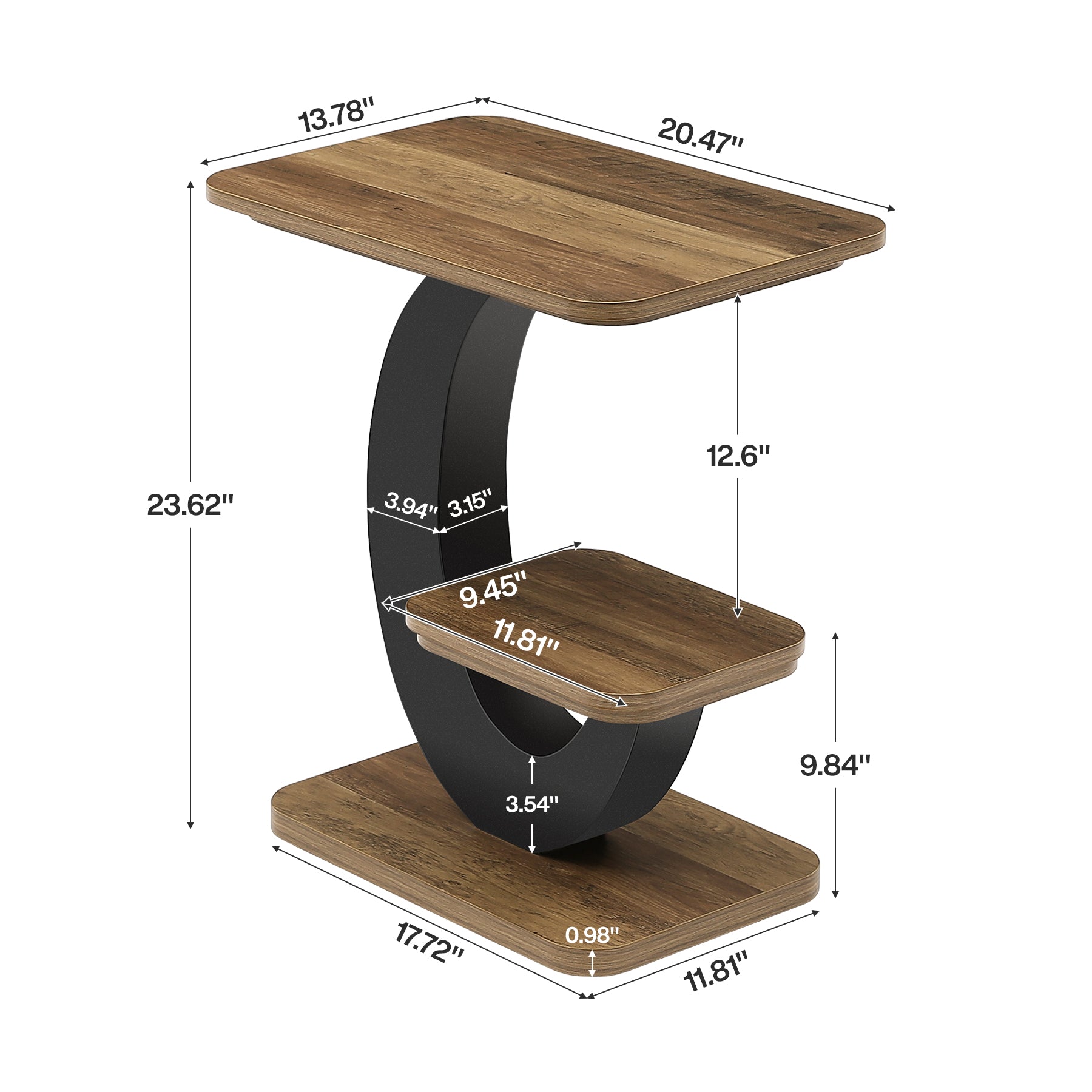 23.6-Inch 2-Tier Narrow End Table with Storage Shelf, Industrial Side Table Nightstand for Living Room