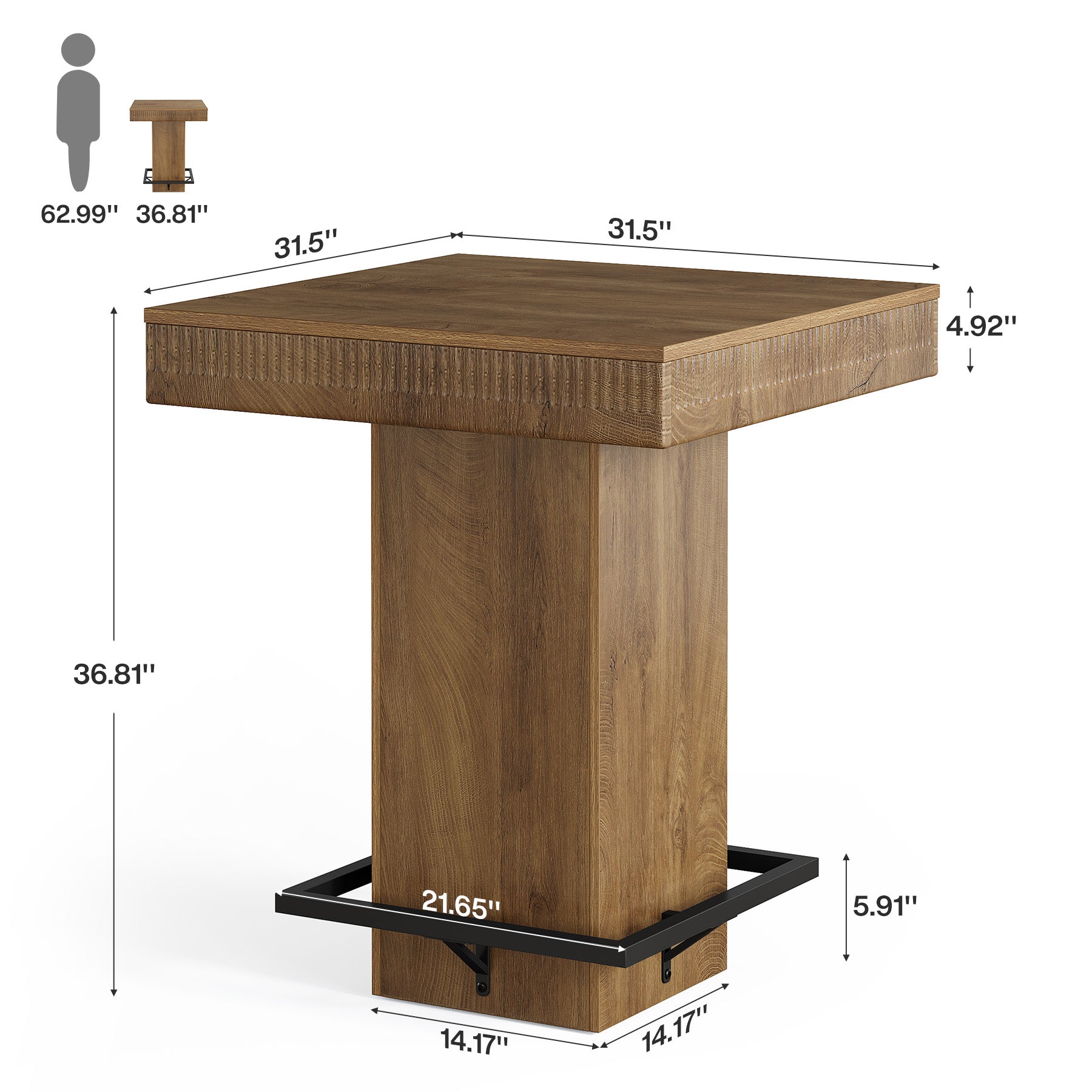 Tribesigns 31.5-Inch Square Bar Table with Metal Footrest, Industrial Pub Table for Small Kitchens