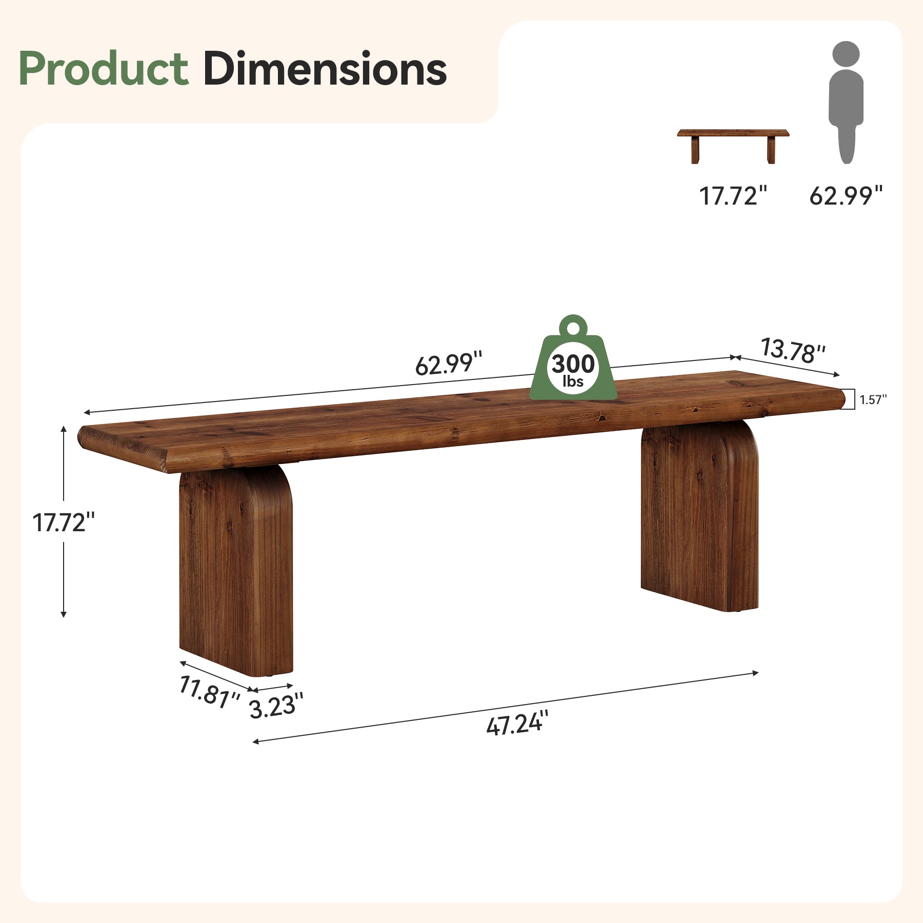 Tribesigns 62.99 Inch Solid Wood Entryway Bench, Farmhouse End of Bed Bench for Bedroom and Hallway