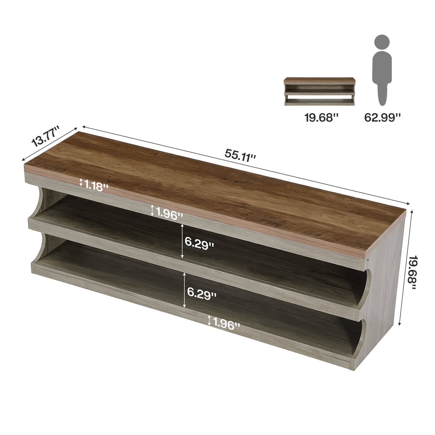 Tribesigns 55 Inch Entryway Bench, 3 Tier Shoe Storage Bench with Seating for Hallway and Bedroom