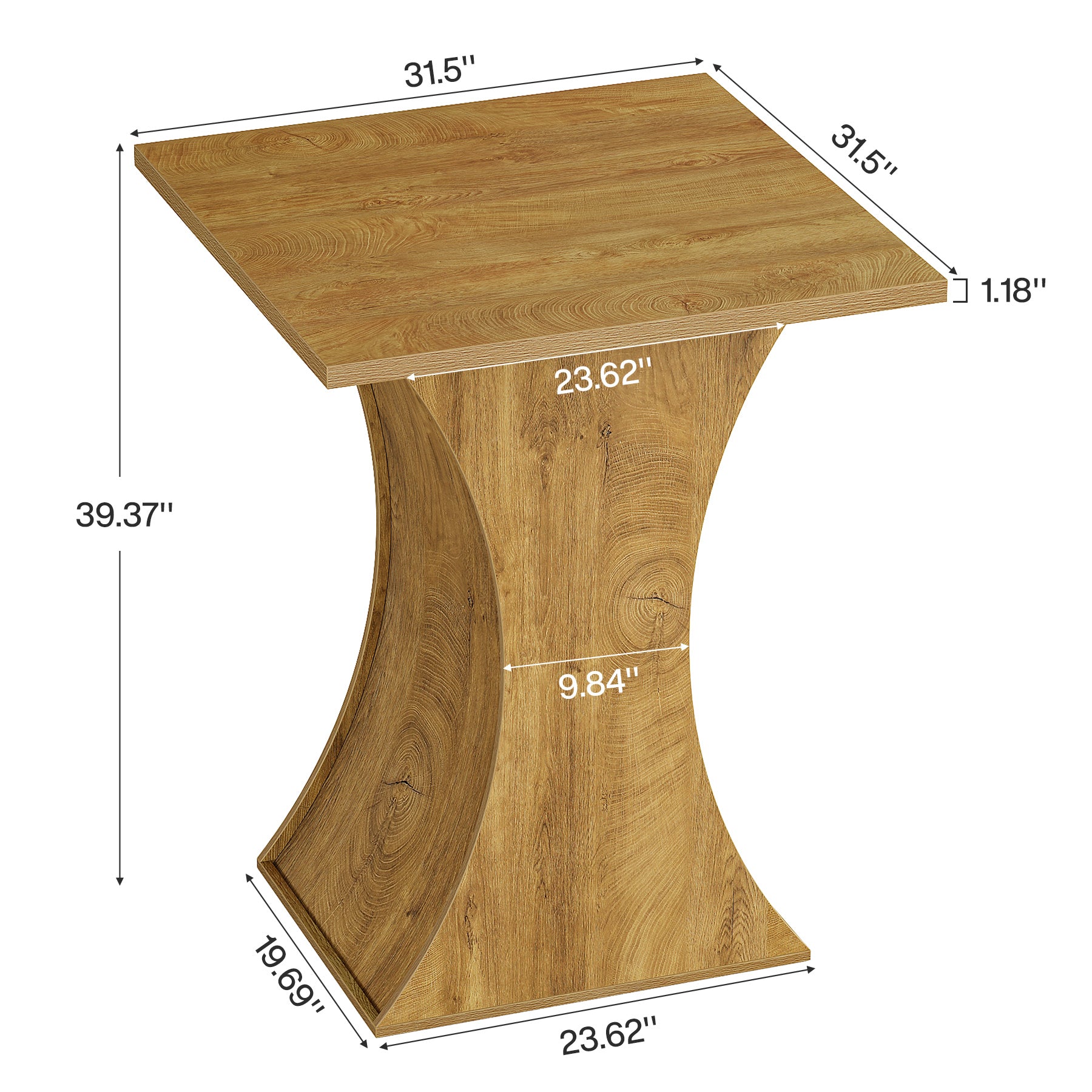 39.4 Inch Square Bar Table with Hourglass Base, Farmhouse Pub Table for Small Spaces