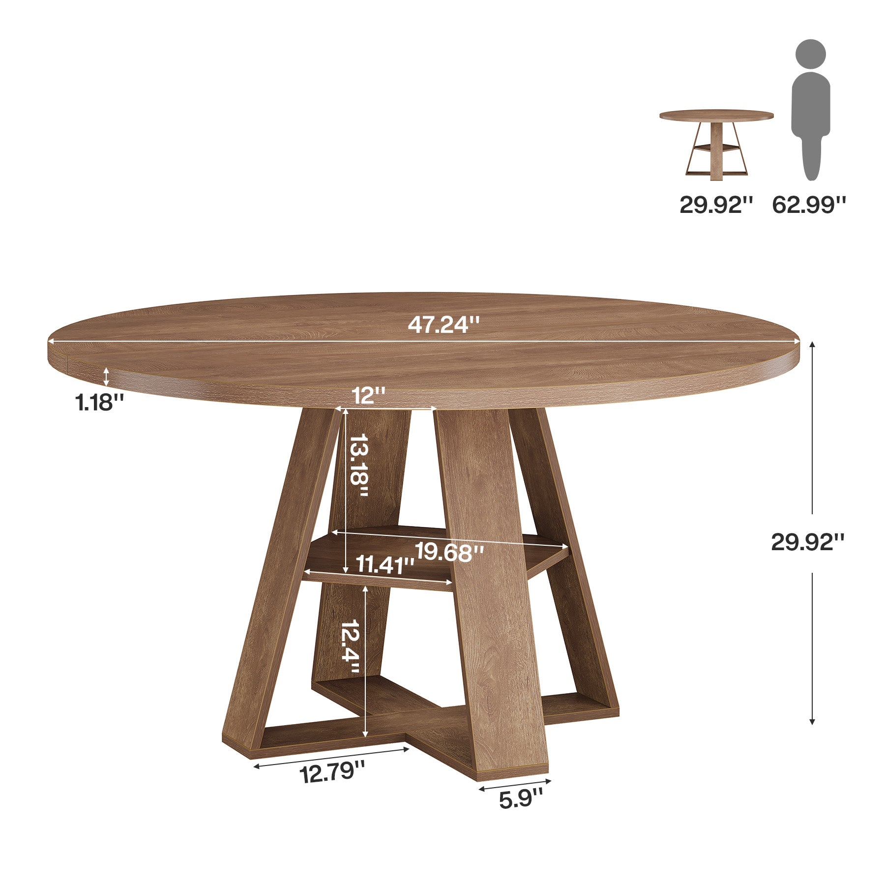 Tribesigns 47.24-Inch Round Conference Table for 4, Office Meeting Table with Lower Storage Shelf and X-Cross Base for Conference Room