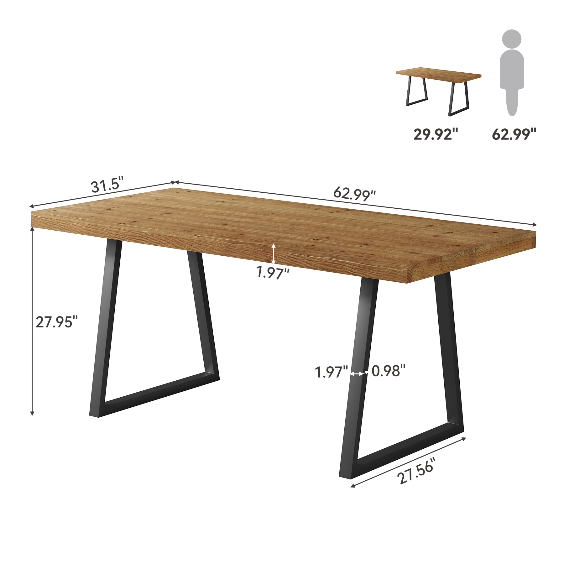 Tribesigns 63-Inch Solid Wood Dining Table with Heavy-Duty Metal Legs, Industrial Kitchen Table for 4-6 People