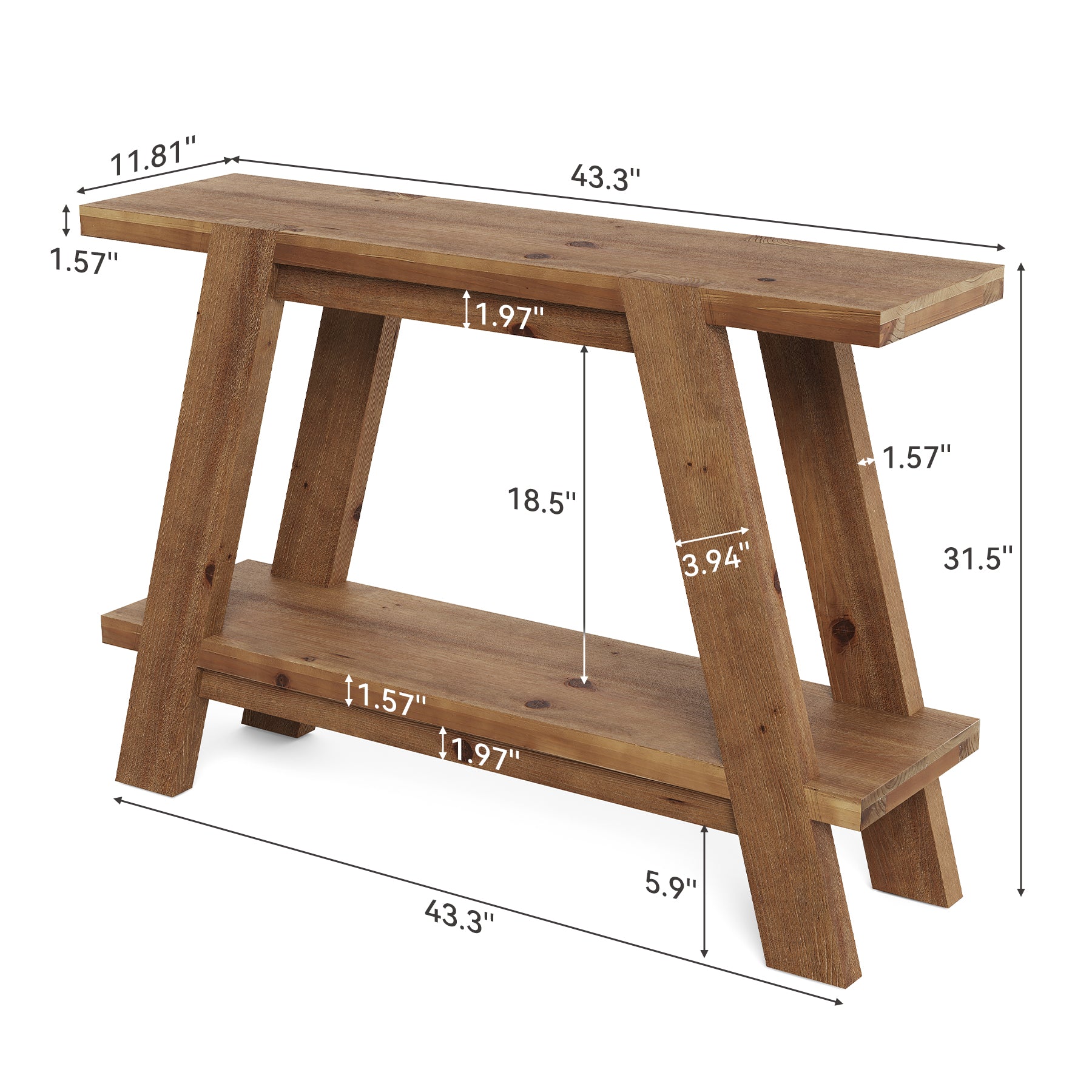 Tribesigns 43.3-Inch Solid Wood Console Table with 2-Tier Storage, Narrow Hallway Table for Entryway