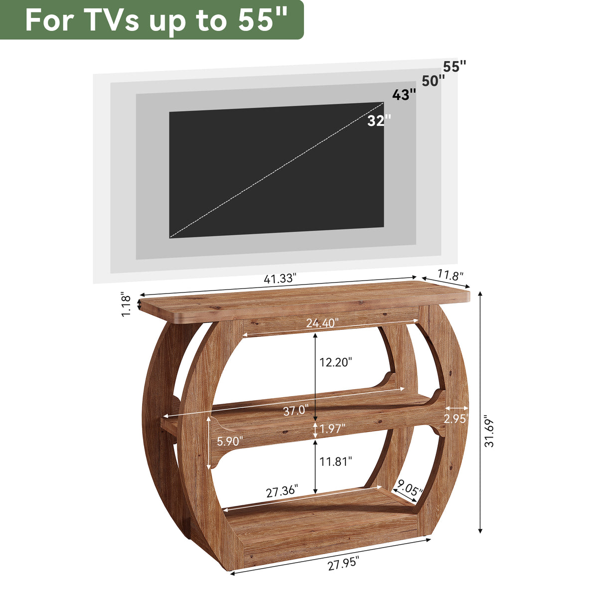 Tribesigns 41.3" Solid Wood Console Table with O-Shaped Base, Small Sofa Table for Entryway