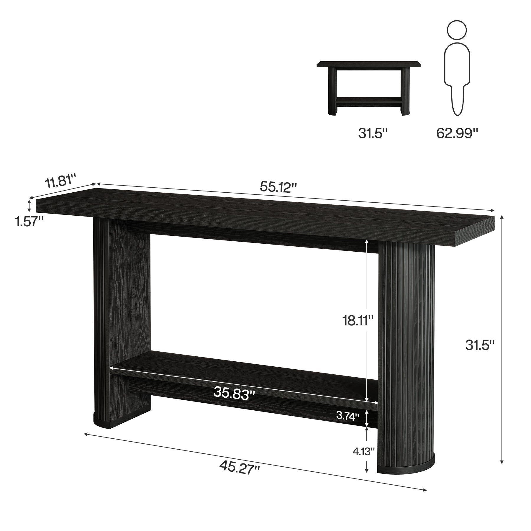 55-Inch Narrow Console Table with Storage Shelf, Rustic Entryway Sofa Table