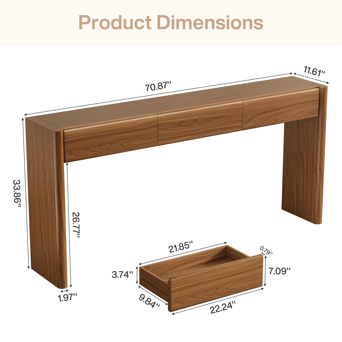 70.9 Inch Console Table with 3 Drawers and Open Shelf, Farmhouse Entryway Sofa Table for Living Room