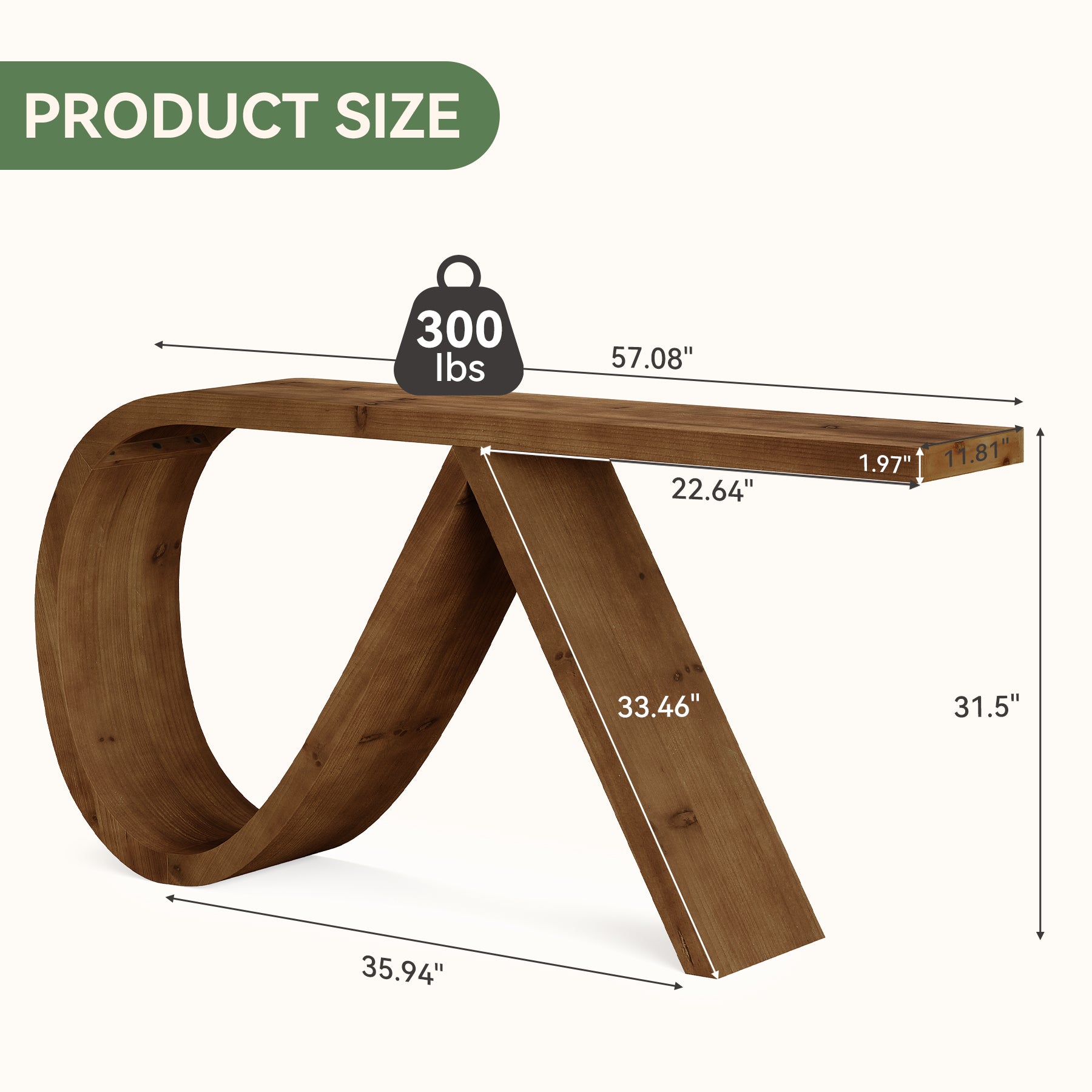 Tribesigns 57-Inch Curved Console Table, Solid Wood Sofa Table for Hallway