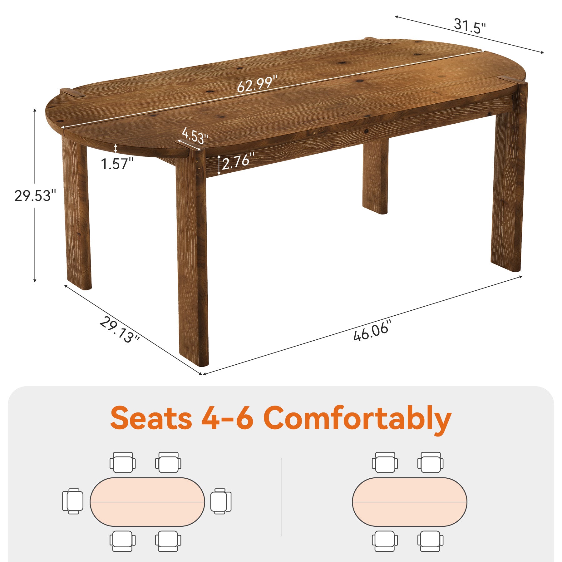 Tribesigns 63 Inch Solid Wood Conference Table with Rounded Edges