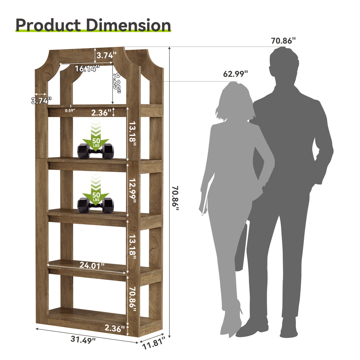 Tribesigns 70 Inch Tall 5-Tier Bookshelf with 31.5 Inch Wide Shelves, Farmhouse Bookcase for Living Room and Office