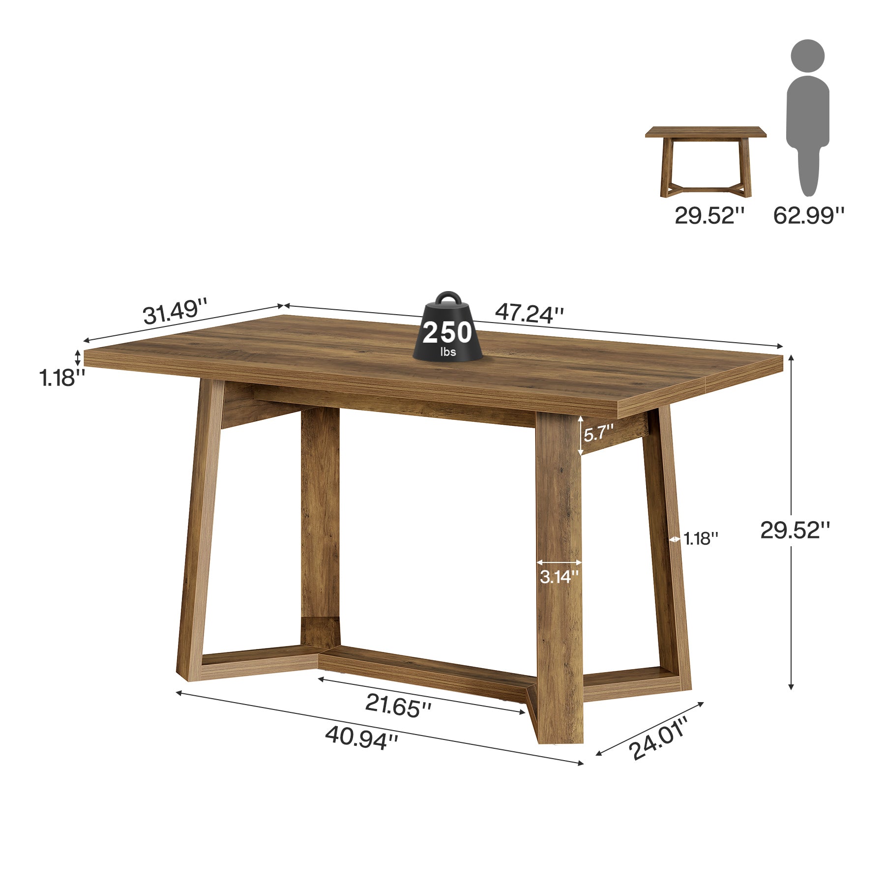 Tribesigns 47-Inch Home Office Desk with Reinforced Frame, Rustic Computer Table for Office