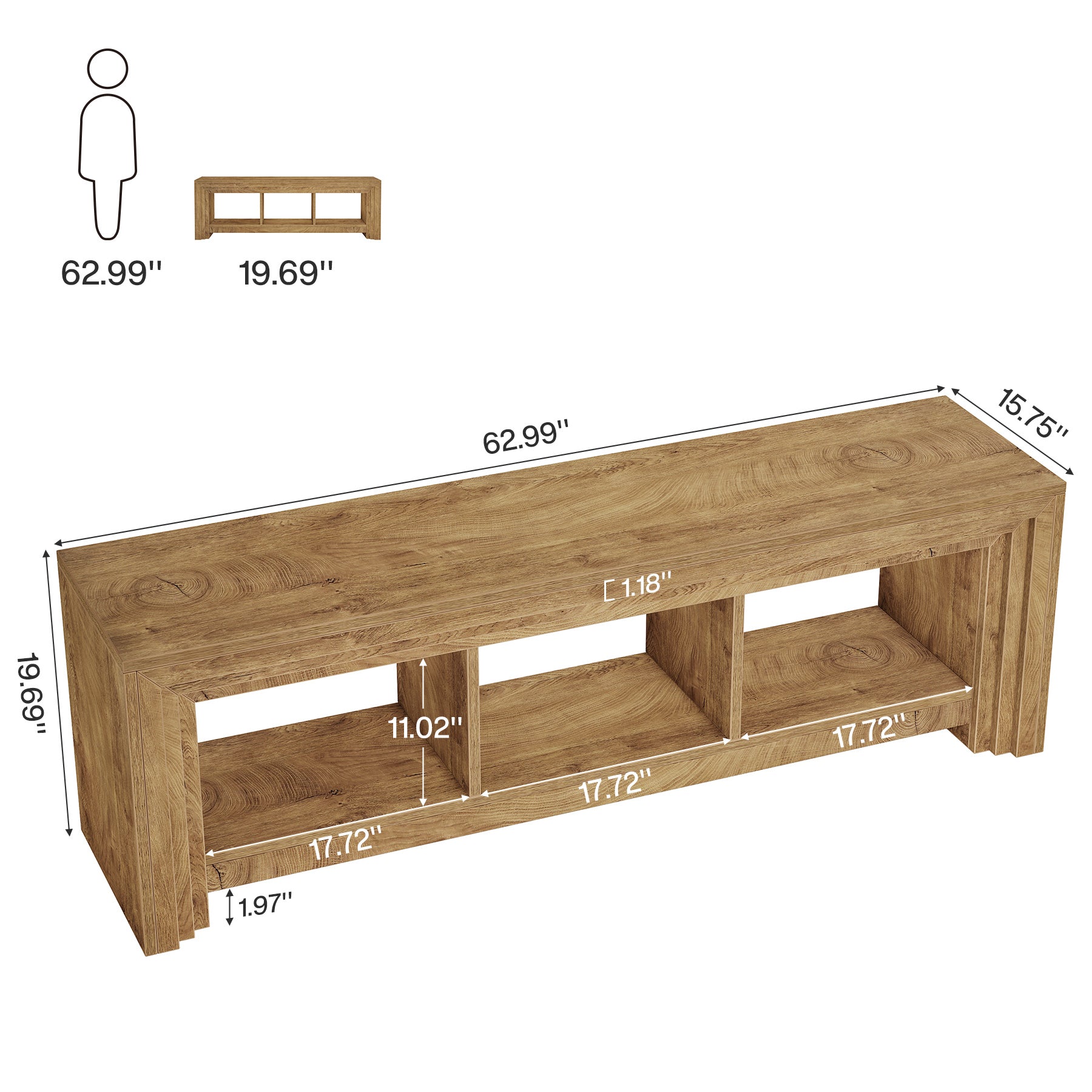 Tribesigns 63-Inch Farmhouse TV Stand, Oak Media Console with Open Storage for Living Room