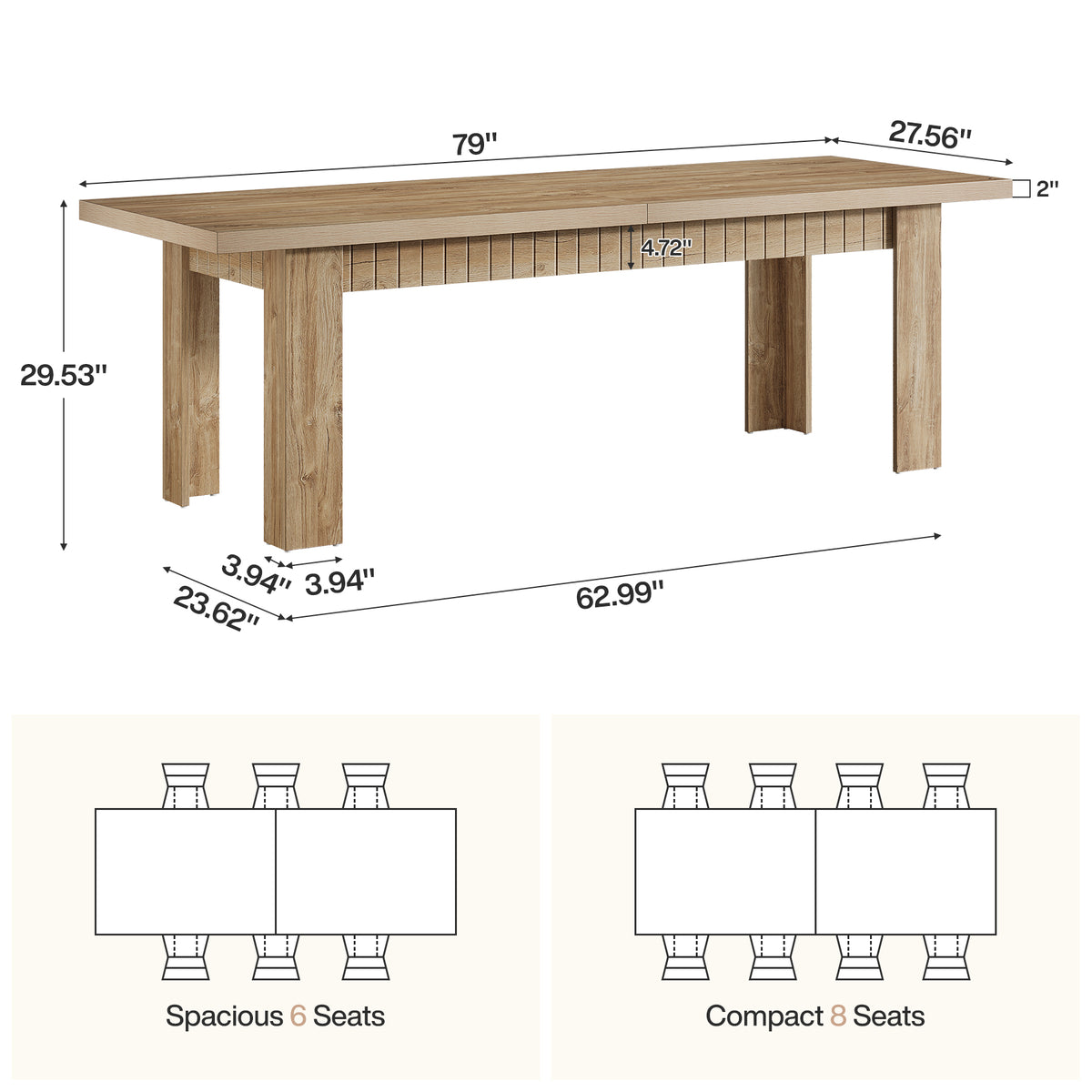 Tribesigns 79-Inch Farmhouse Dining Table for 6-8, Extra Long Rectangular Table for Dining Room