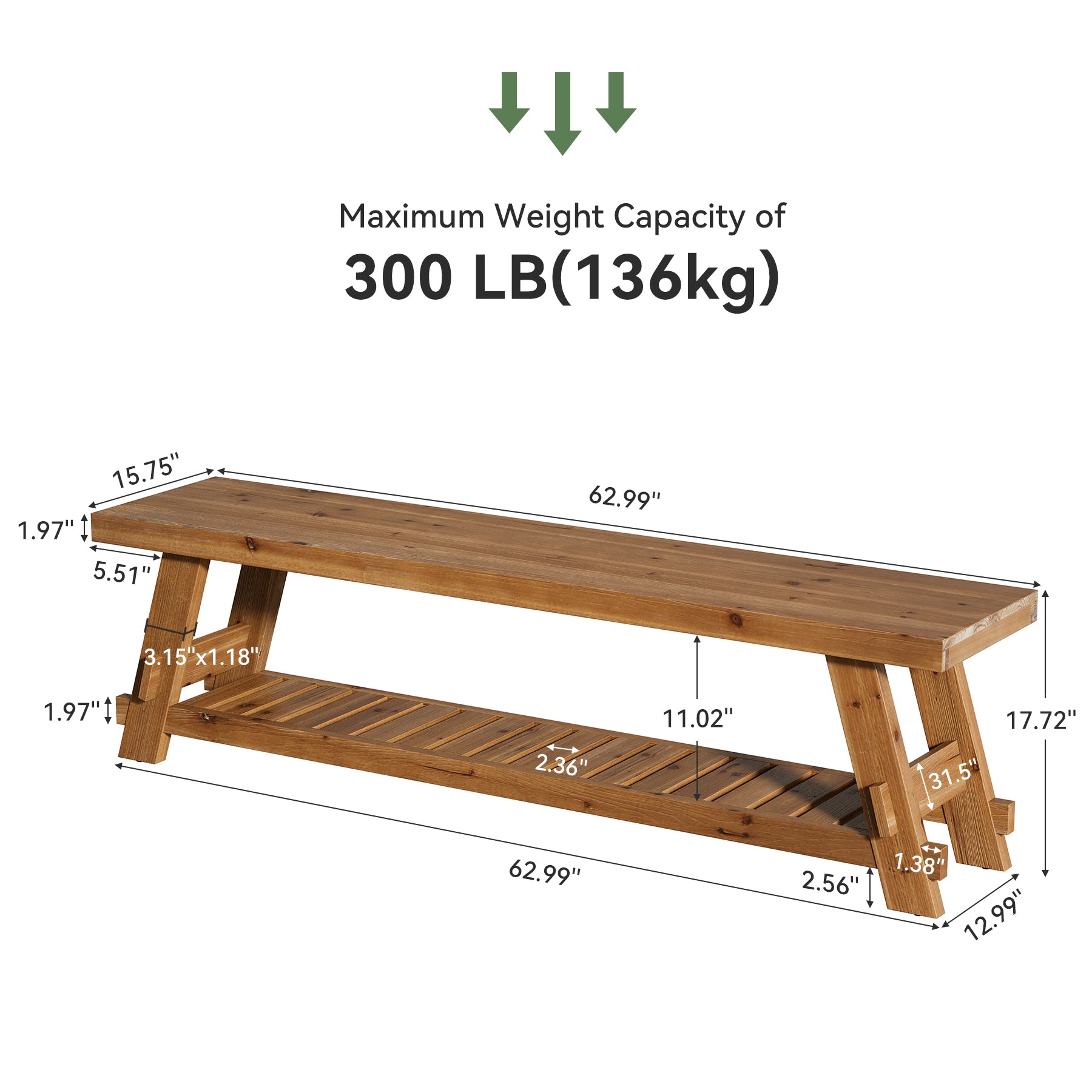 Tribesigns 63 Inch Solid Wood Shoe Storage Bench for 6 Pairs, Farmhouse Entryway Seat with Shelf